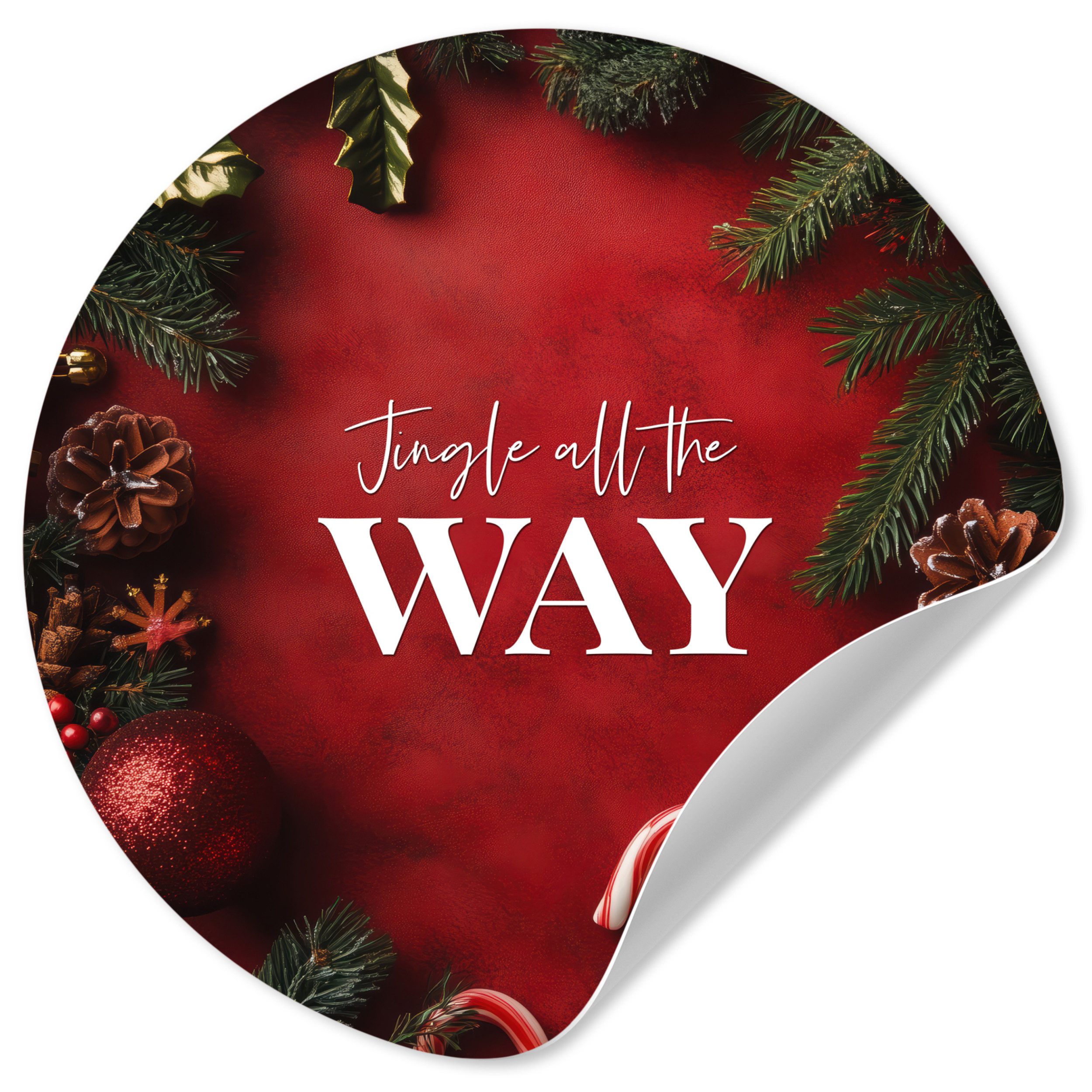 MuchoWow Wandsticker Weihnachten - Zitat - Rot - Weihnachtskugeln (1 St), Runde Aufkleber für Wohnzimmer, Selbstklebend, 100x100 cm