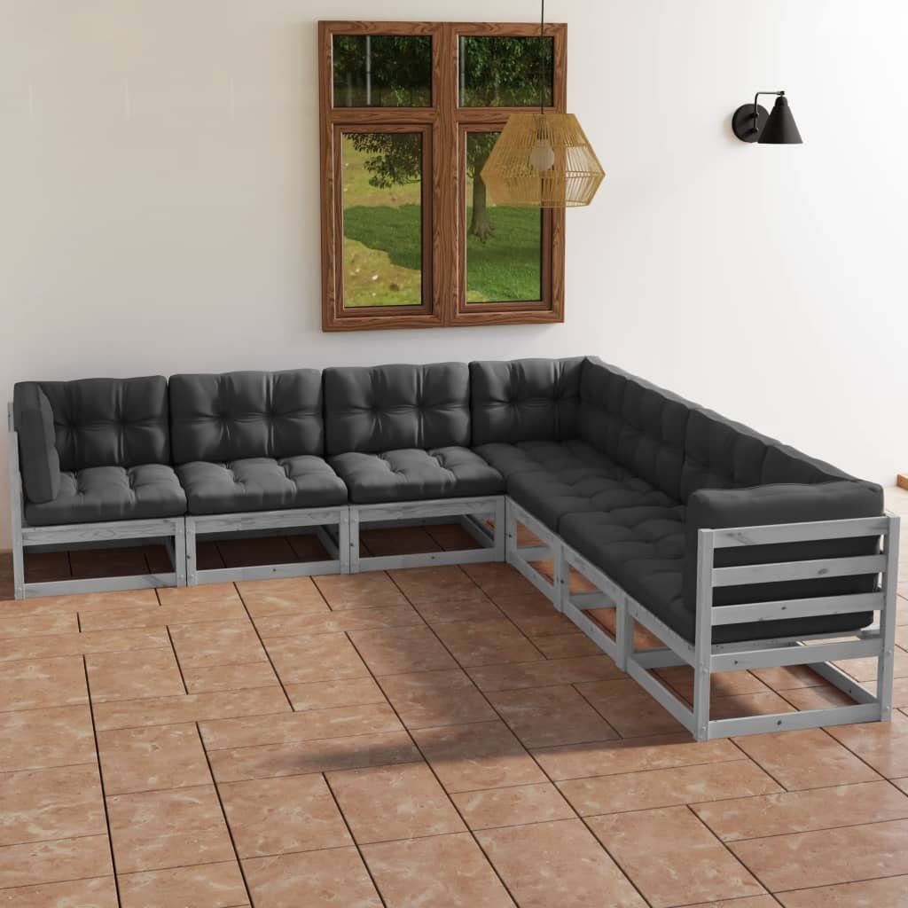 vidaXL Gartenlounge-Set (1-tlg) Grau Kiefer 7-tlg. Kissen Garten-Lounge-Set mit Massivholz