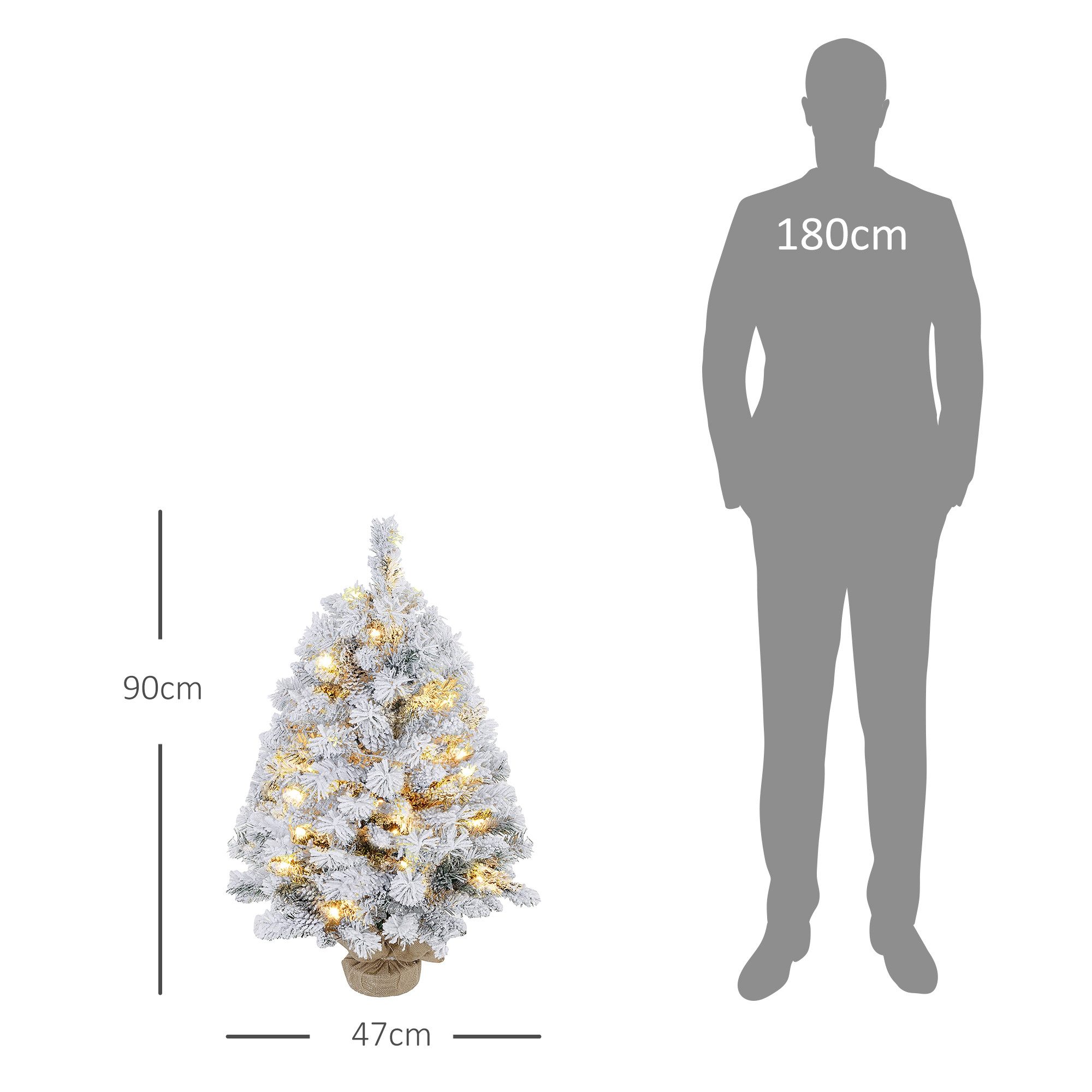 MC Star Künstlicher Weihnachtsbaum 92 cm, LED-Lichter, Schneezweige, Tannenzapfen, flammenhemmend, Betonfuß