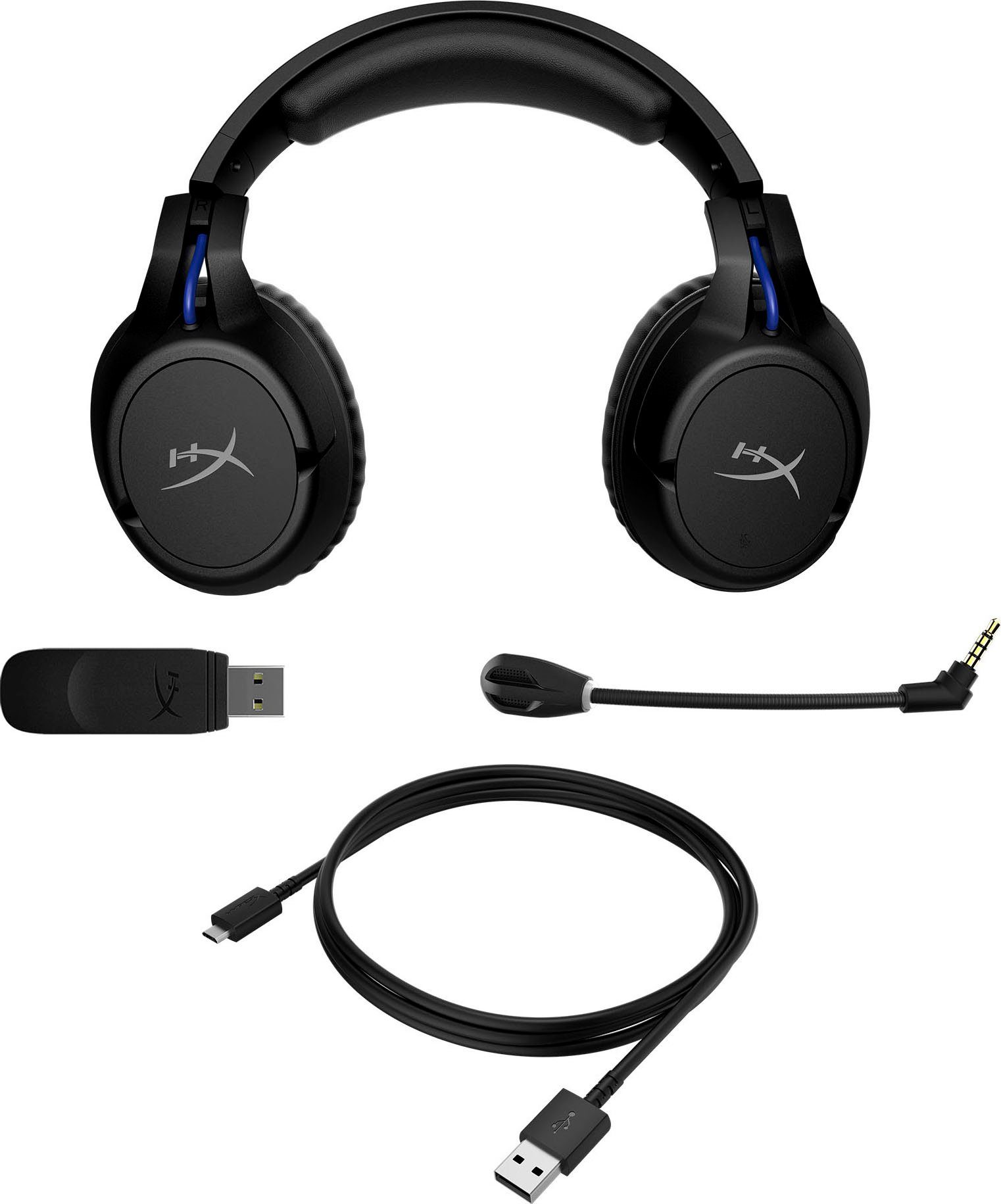 HyperX Rauschunterdrückung, Cloud (Mikrofon PlayStation Wireless Wireless) Flight abnehmbar, für Black/Blue Gaming-Headset