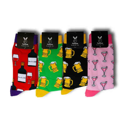 TwoSocks Freizeitsocken Lustige Socken, Bier Socken, Wein Socken, 4 Paar Socken, Einheitsgröße (4 Paar) 4er-Pack