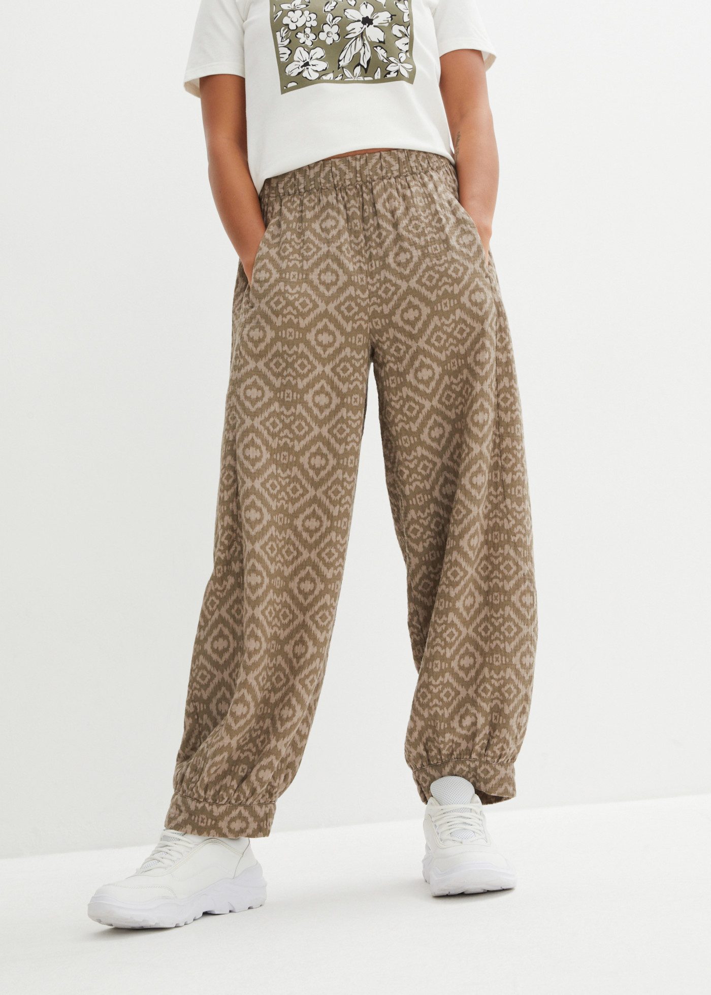 bonprix Pumphose Loose Fit, weites Bein, aus reiner Baumwolle