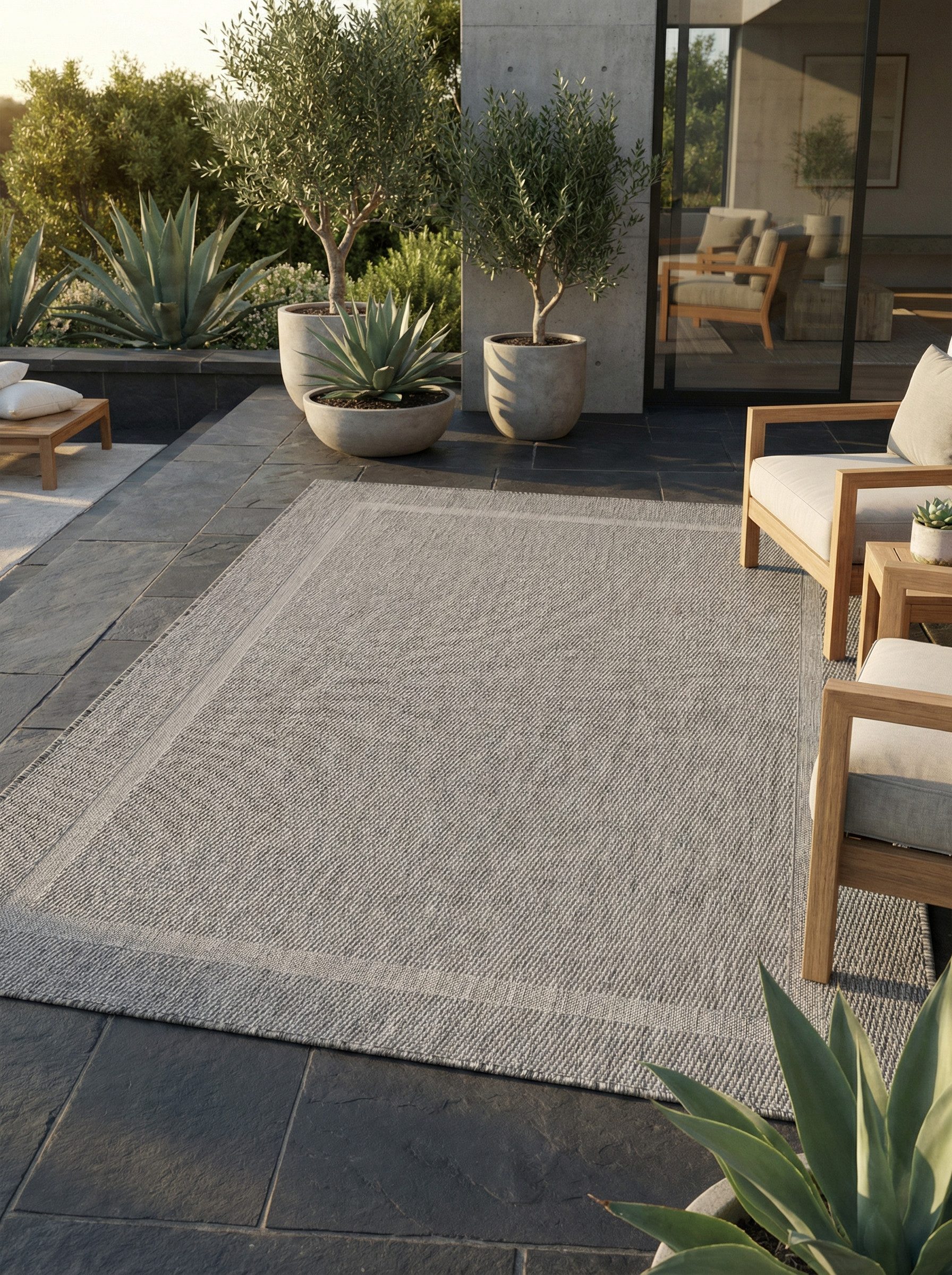 KADIMA DESIGN Outdoorteppich Outdoor Teppich ALSTER Flachgewebe Terrasse Küche Einfarbig 3 mm, Rechteckig, Höhe: 3 mm, Grau, 60x100 cm, Balkonteppich Fußbodenheizung Waschbar