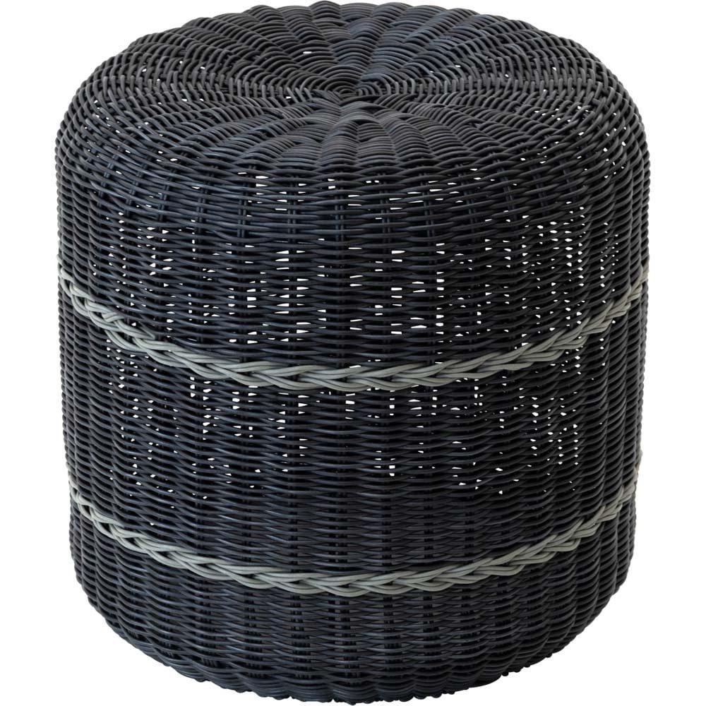 Lesli Living Gartenlounge-Hocker Fußhocker Beistelltisch Rattan schwarz Ø41x40cm