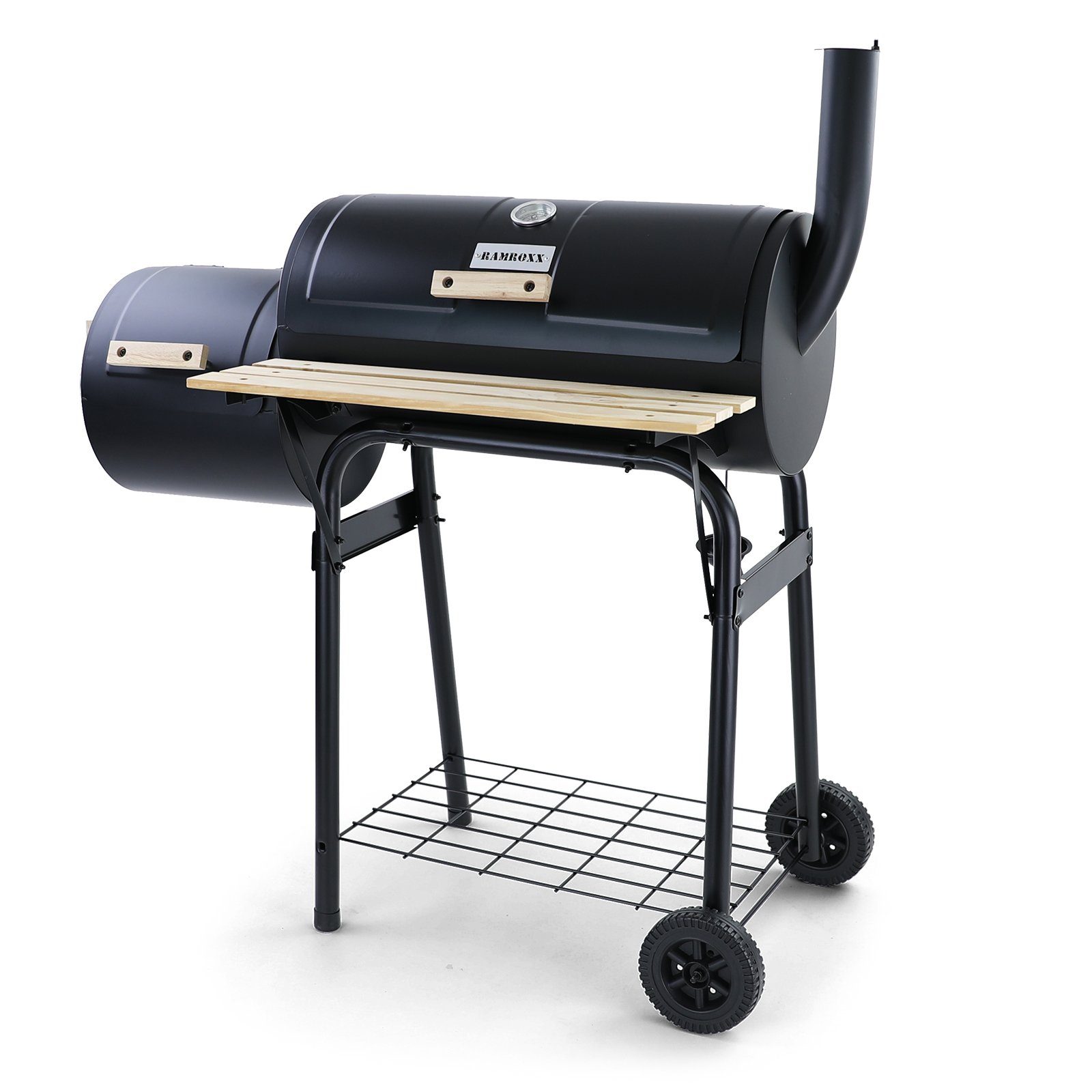 RAMROXX Holzkohlegrill BBQ XL Smoker Holzkohle Barbecue Grill RX970 Schwarz mit Abdeckung