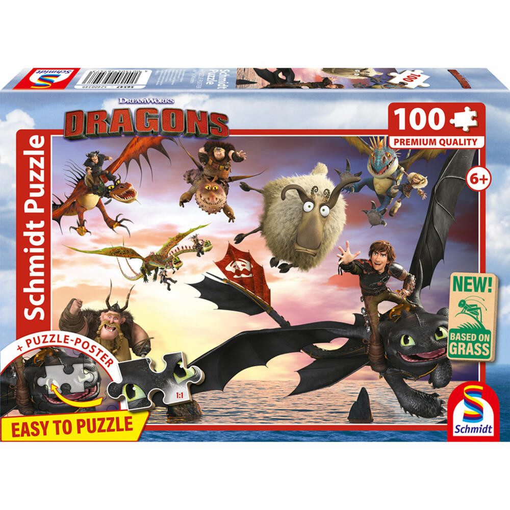 Schmidt Spiele Puzzle Dragons, Drachenreiter in Aktion, 100 Teile, 100 Puzzleteile