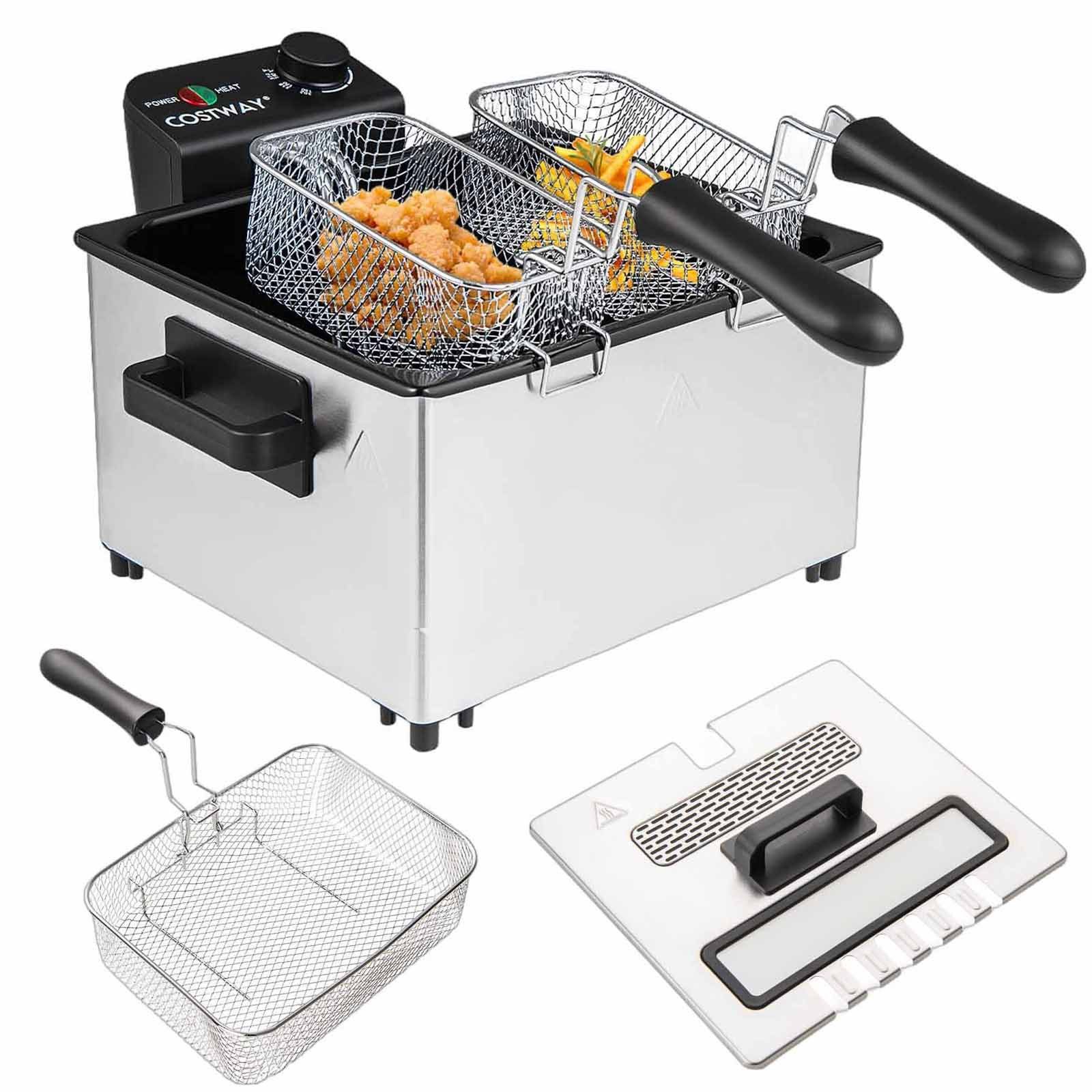 COSTWAY Fritteuse 5L mit 3 Körben, Temperaturregelung, 2000 W, Öl-Fritteuse
