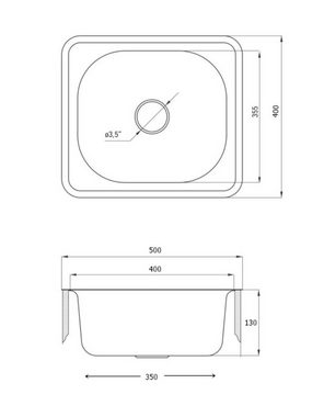 Faizee Möbel Edelstahlspüle Edelstahlspüle 50x40 cm +Armatur Spiral Chrom inkl. Siphon-Set, Eckig, 50/40 cm