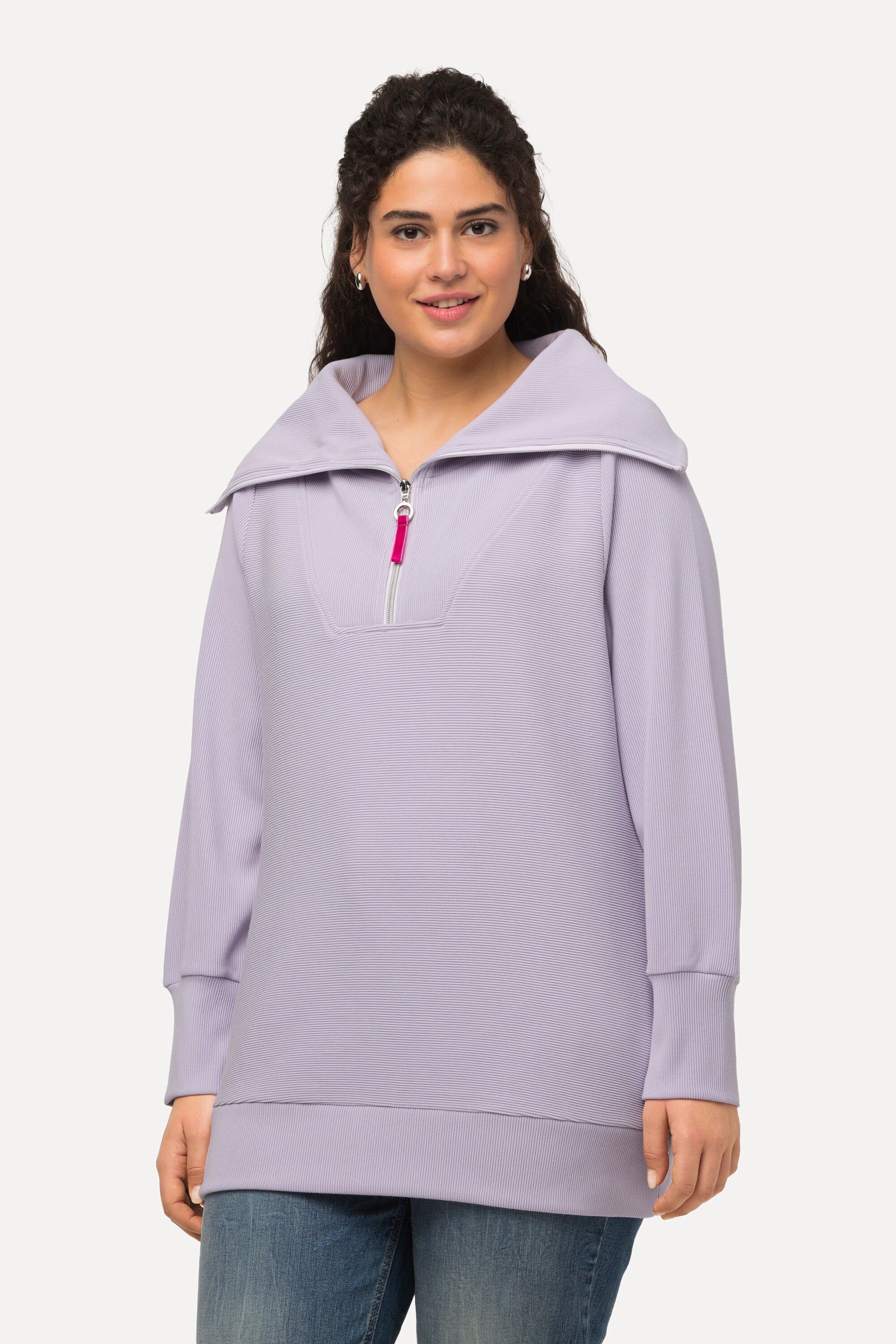 Sweatshirt Troyer Querrippen Stehkragen Zipper Langarm