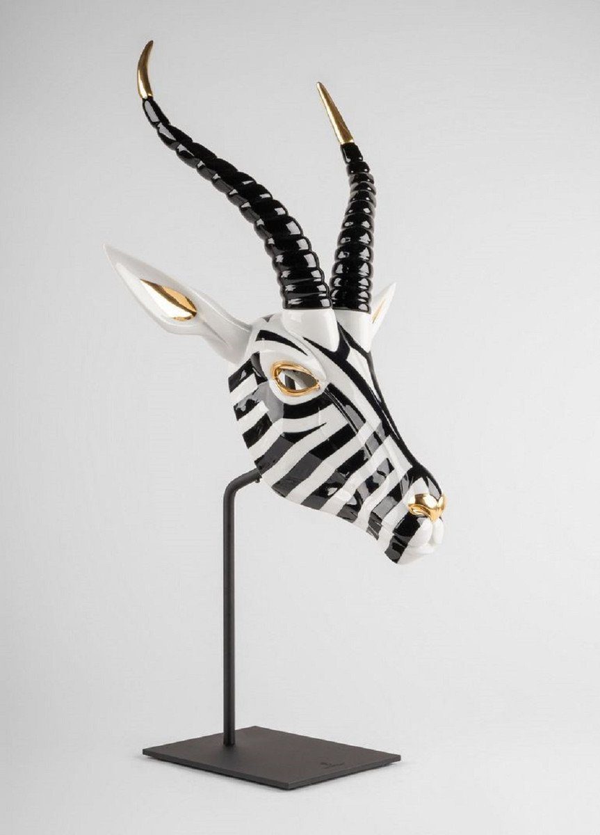 Casa Padrino - Made Luxus 39 in Schwarz Gold Casa Spain x Erstklassische Padrino Weiß - / Dekofigur Qualität Antilope H. 18 cm / x 57 Maske Porzellan Deko