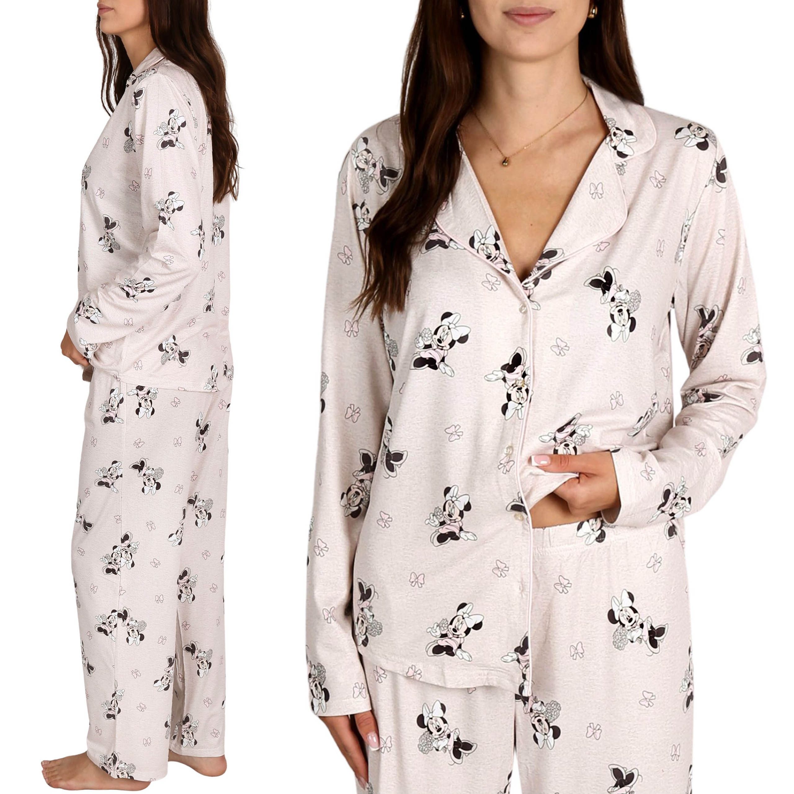 Disney Pyjama DISNEY Minnie Maus Damen-Pyjama, aufknöpfbar, lange Ärmel + Hose