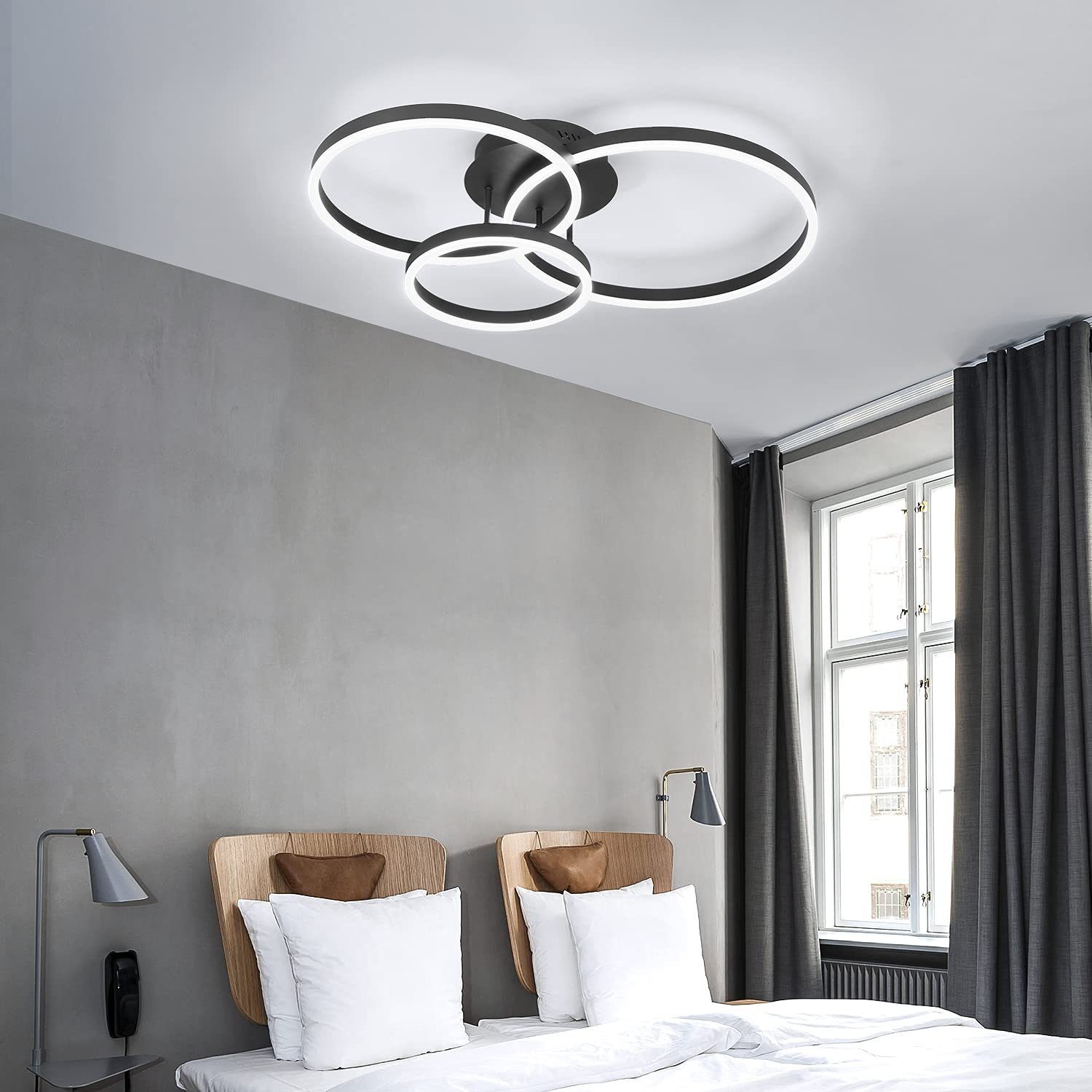 ZMH LED Deckenleuchte Dimmbar Schwarz/Gold Ringe Deckenlampe Modern 46/74W günstig online kaufen