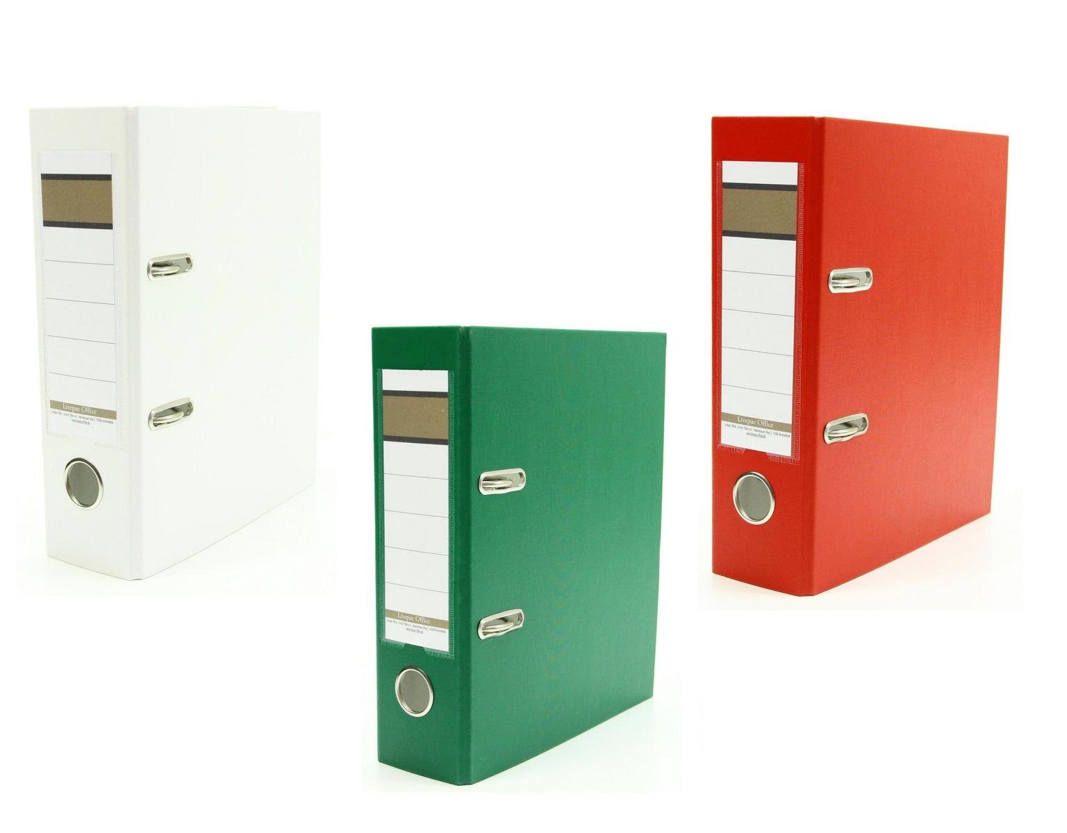 Aktenordner 3x Ordner / DIN A5 / 75mm / Farbe: je 1x rot, grün und weiß