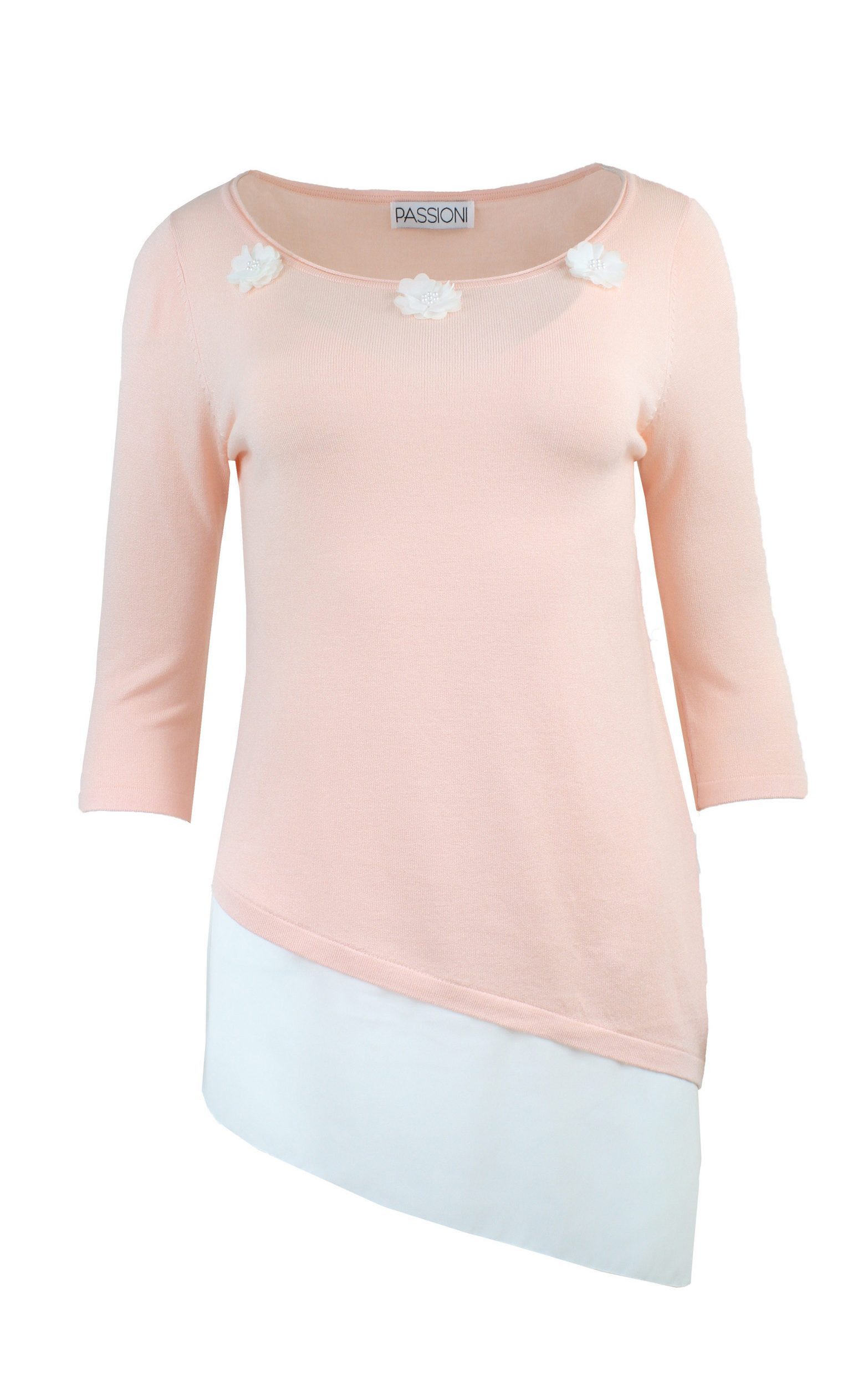 Sweater Rosafarbener Pullover mit asymmetrischem Saum und Blumendetail