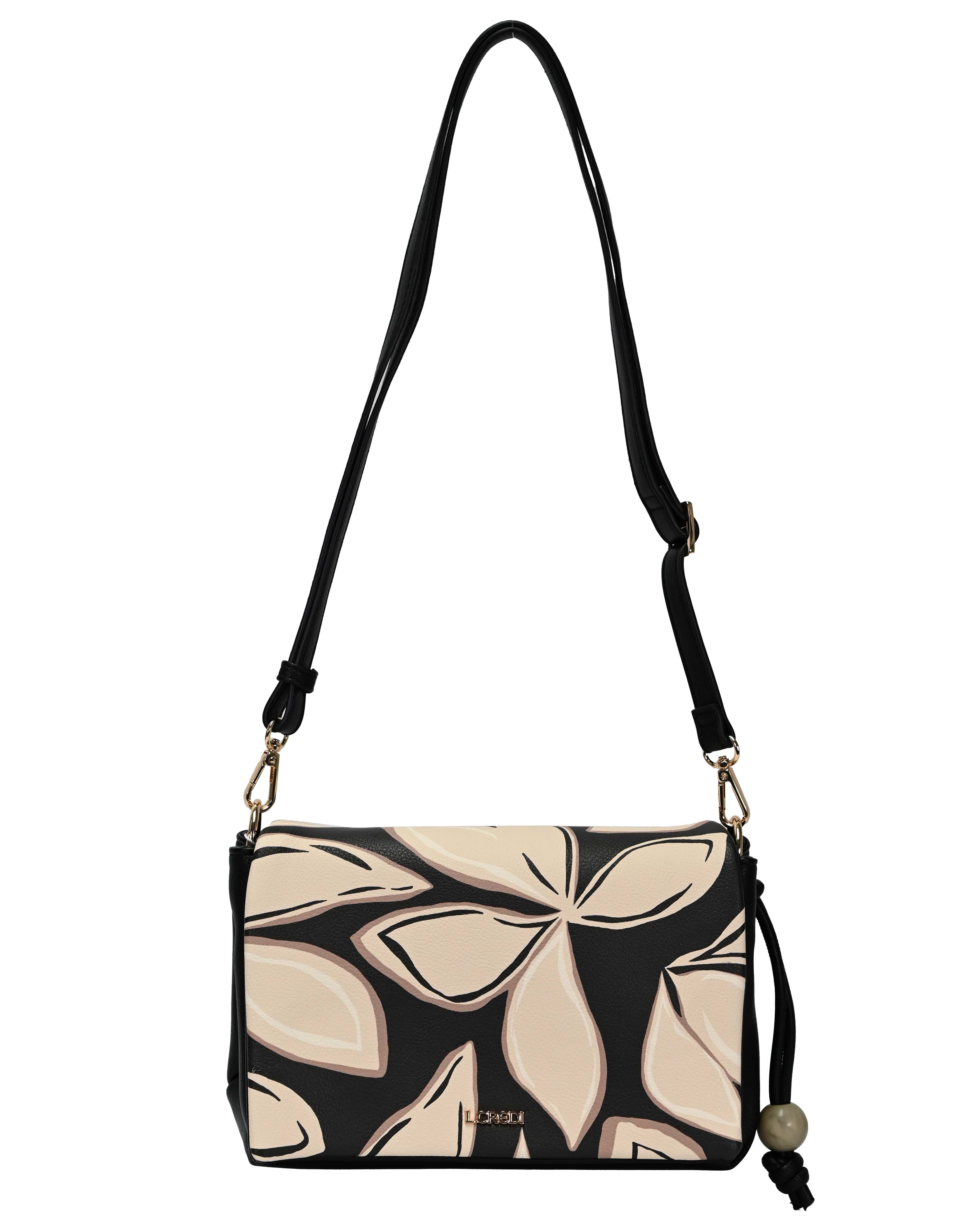 L. CREDI Umhängetasche L.CREDI Damen Cross-Bag RABIA, Umhängetasche Schwarz Floral (1-tlg), vegan
