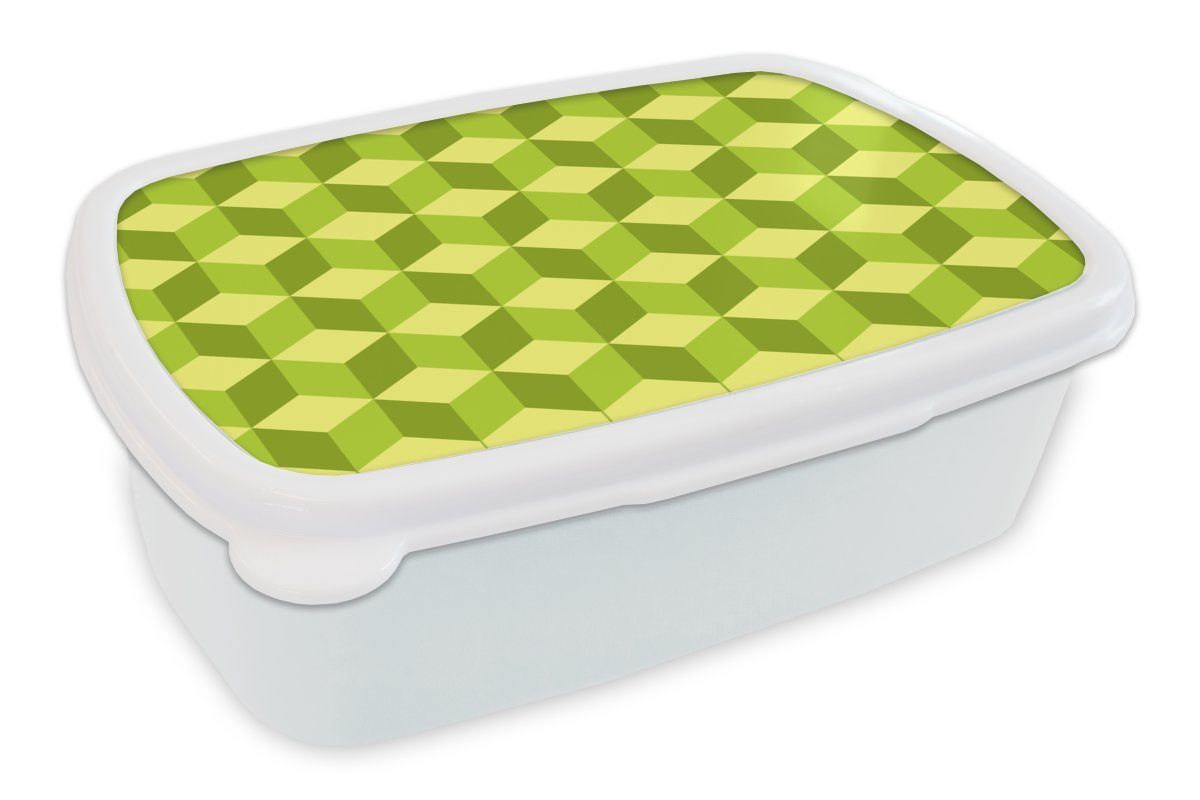 MuchoWow Lunchbox Muster - Grün - Blöcke, Kunststoff, (2-tlg), Brotbox für Kinder und Erwachsene, Brotdose, für Jungs und Mädchen weiß