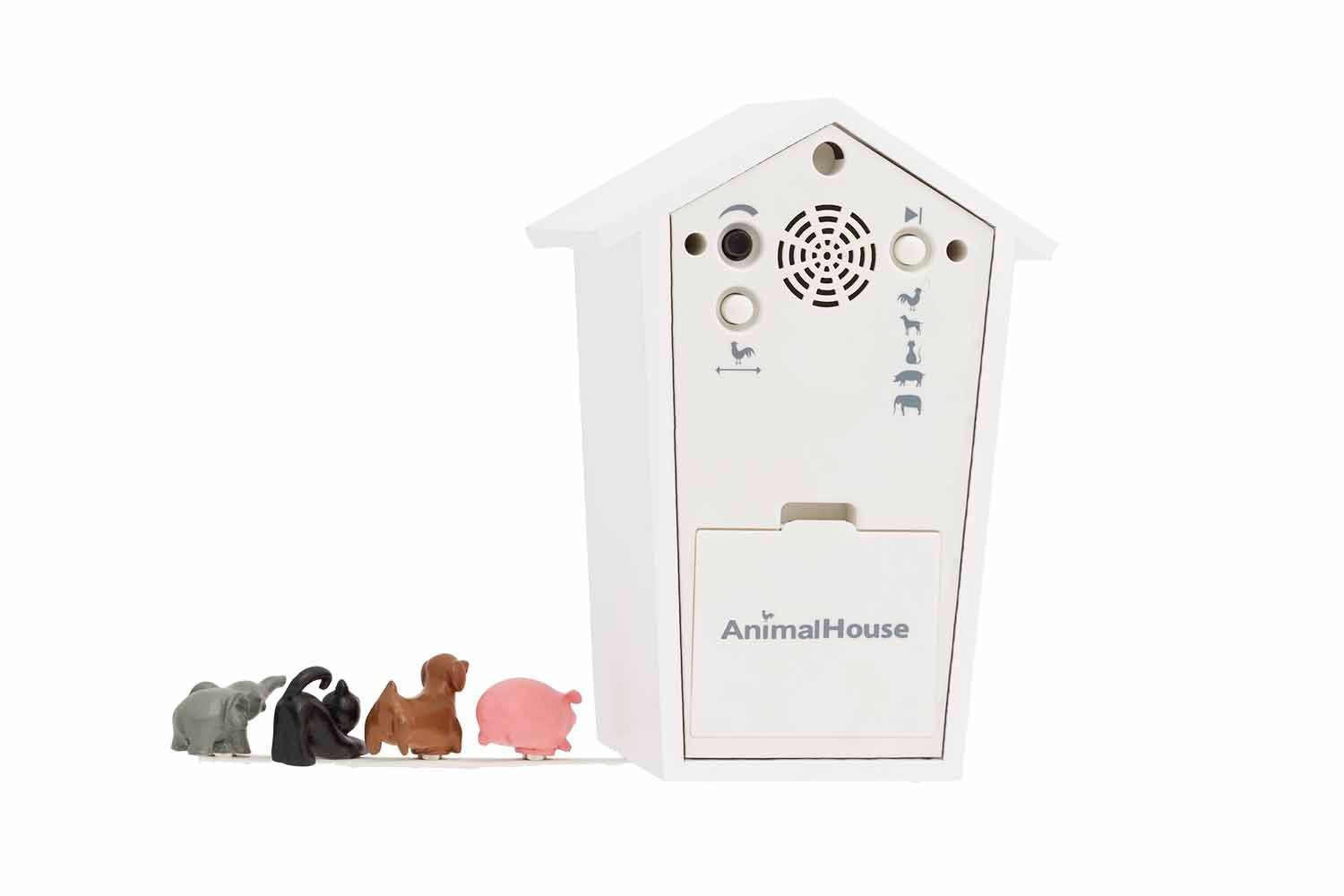 KOOKOO Tischuhr AnimalHouse mit 5 bunten Magnettierchen und 1 Metallstäbchen
