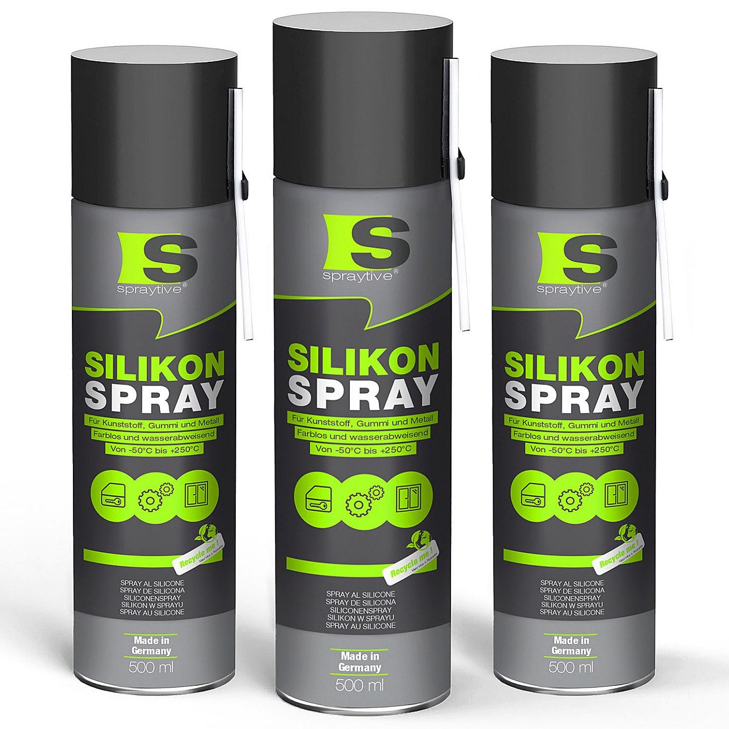 Spraytive Silikonöl 3x 500ml Silikonspray – farbloses Schmiermittel & Gleitmittelspray, Made in Germany