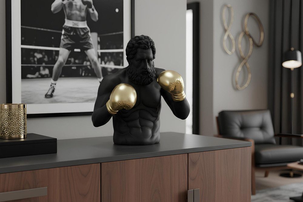 riess-ambiente Dekofigur BOXER 50cm schwarz/gold - Skulptur, einzigartig, handgefertigt, urban (Einzelartikel, 1 St), Moderne Skulptur - ideal als dekorativer Akzent auf Sideboard & Regal