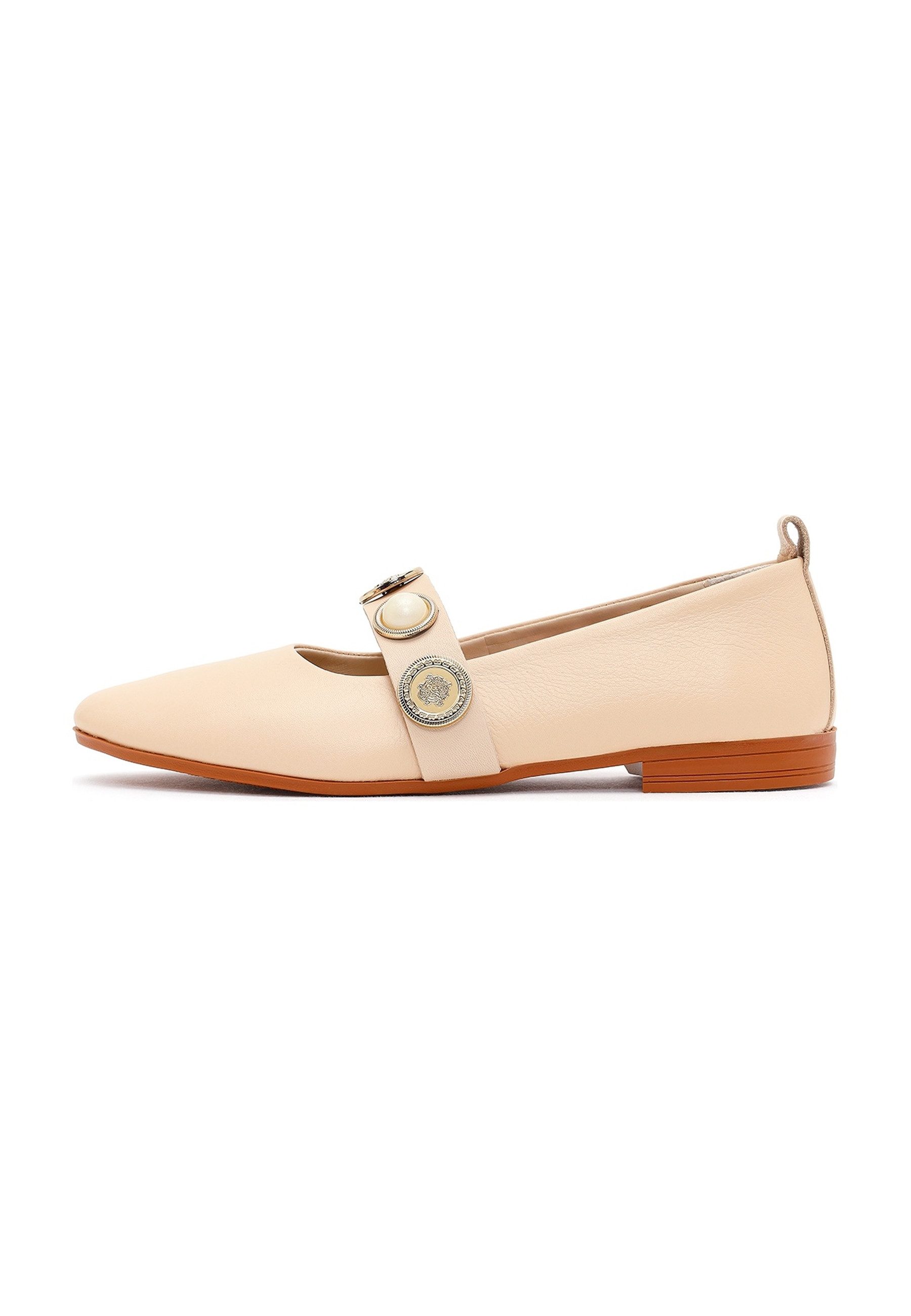 Derimod Ballerinas aus Leder Ballerina Echtes Leder, Lederfutter, TPU-Sohle, Dekorativer Riemen, Slip-On