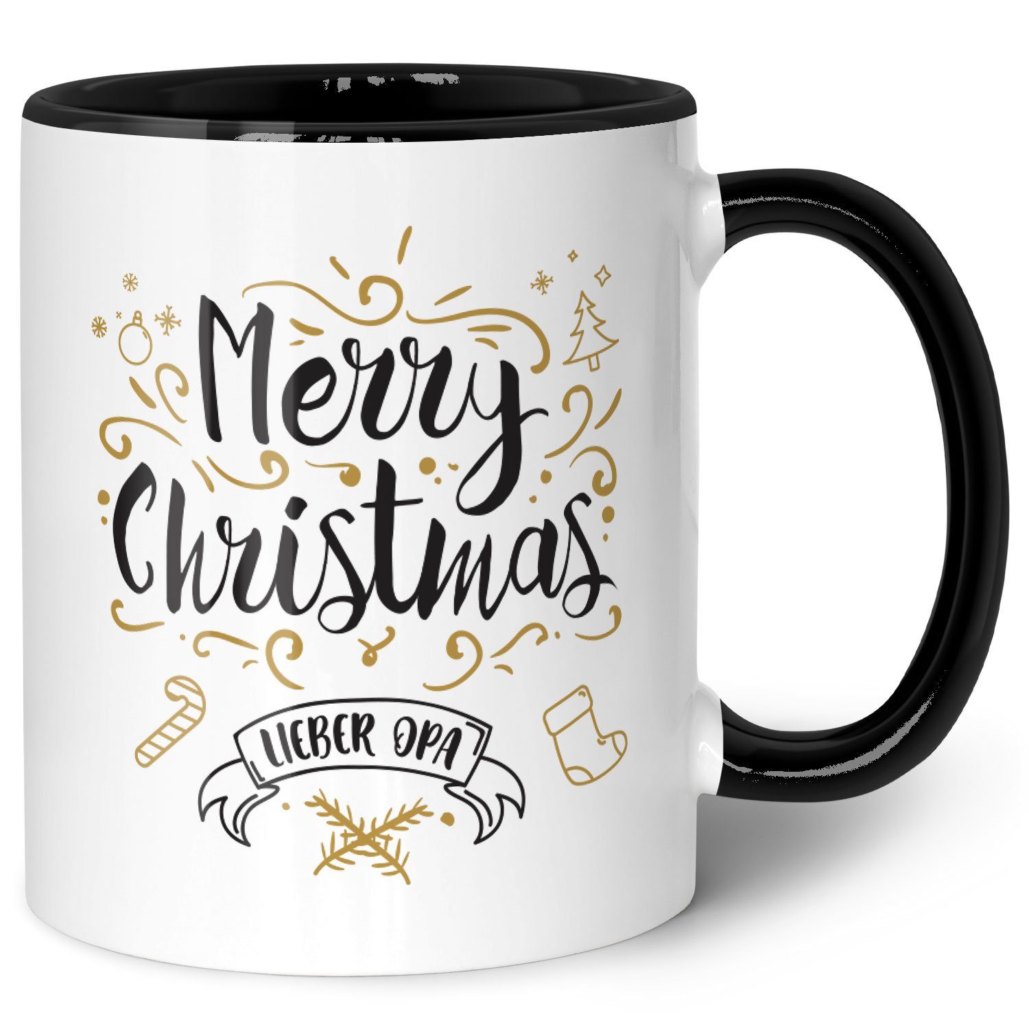 GRAVURZEILE Tasse mit Weihnachtsmotiv - Geschenke für Frauen & Männer zu Weihnachten, Spülmaschinenfest - Merry Christmas Lieber Opa - Schwarz und Weiß