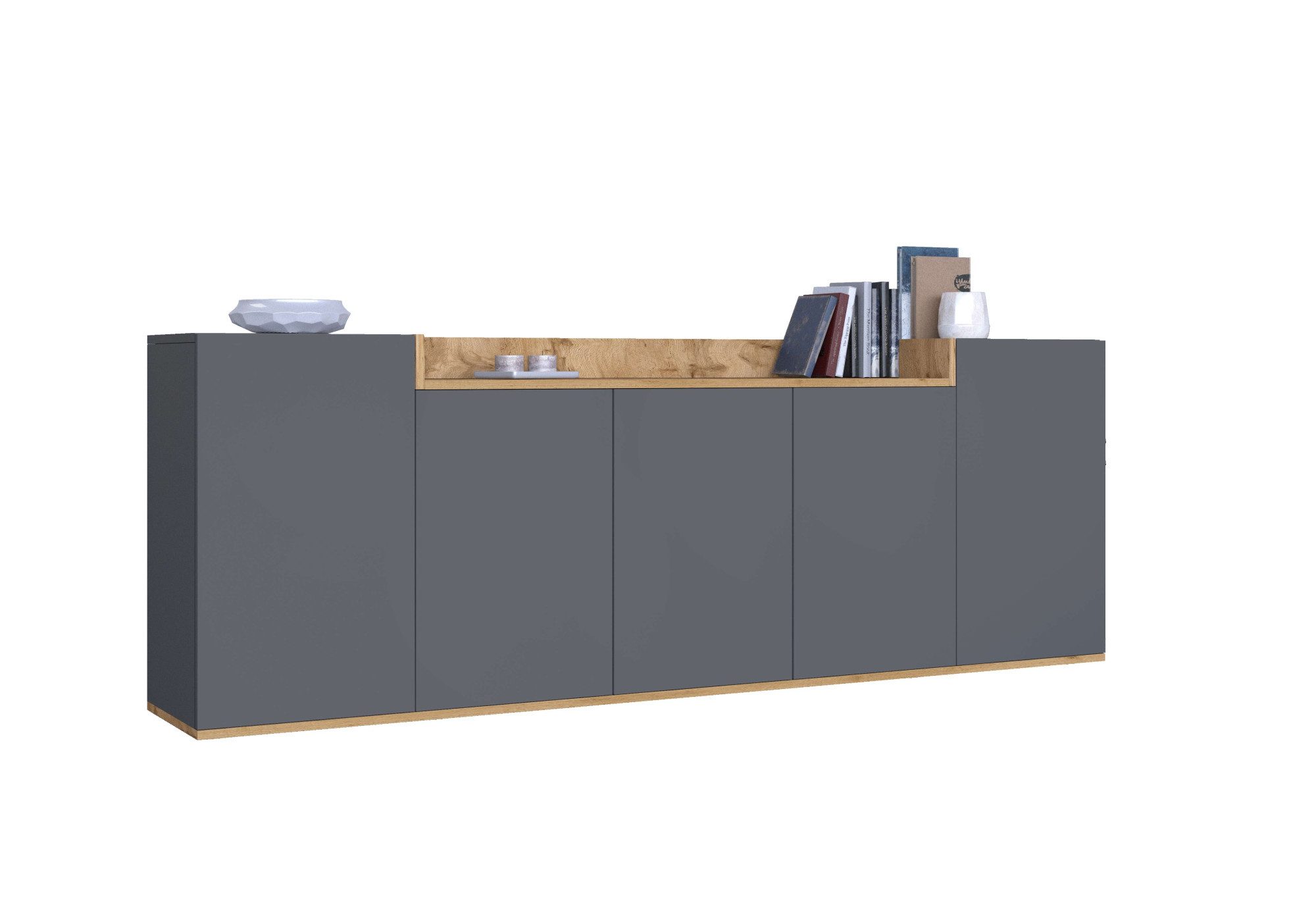 OTTO home Sideboard BOLSENA, Kommode, Schrank,Lowboard mit 8 Fächer und offenes Ablagefach (1 St), stehend/hängend montierbar, Made in Italy, B/T/H: 200 × 35 × 71,2 cm