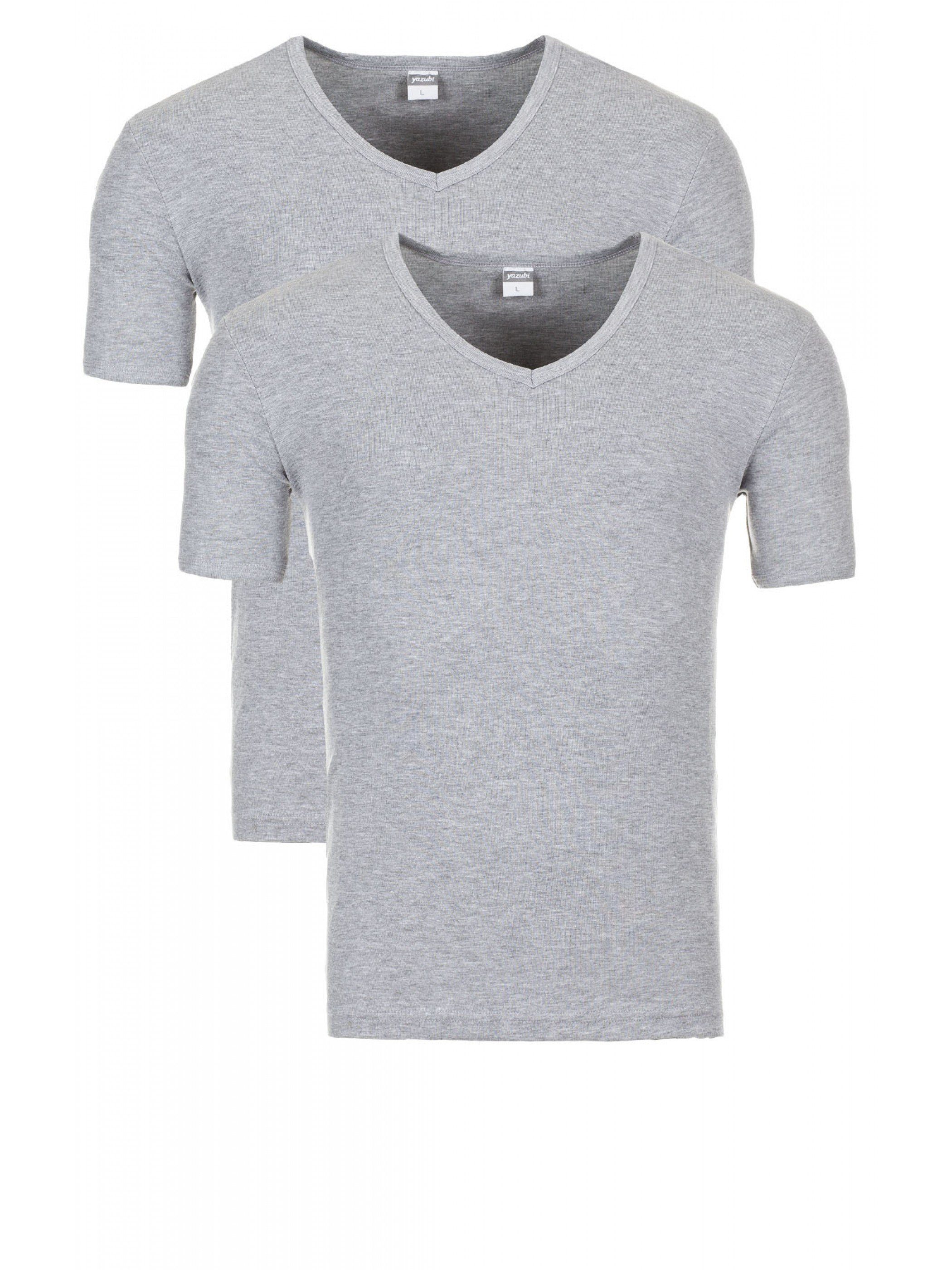 Basic V-Neck V-Ausschnitt mit bequemes (2-tlg., (2er pack - grey V-Shirt T-shirt Grau 1003) Yazubi Yazubi Tee melange 2er-Pack)