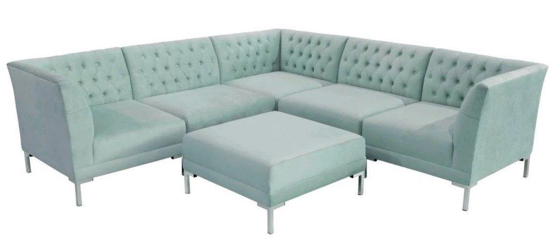Ecksofa Türkise Chesterfield Eckcouch mit edlen Knöpfen und Textilbezug