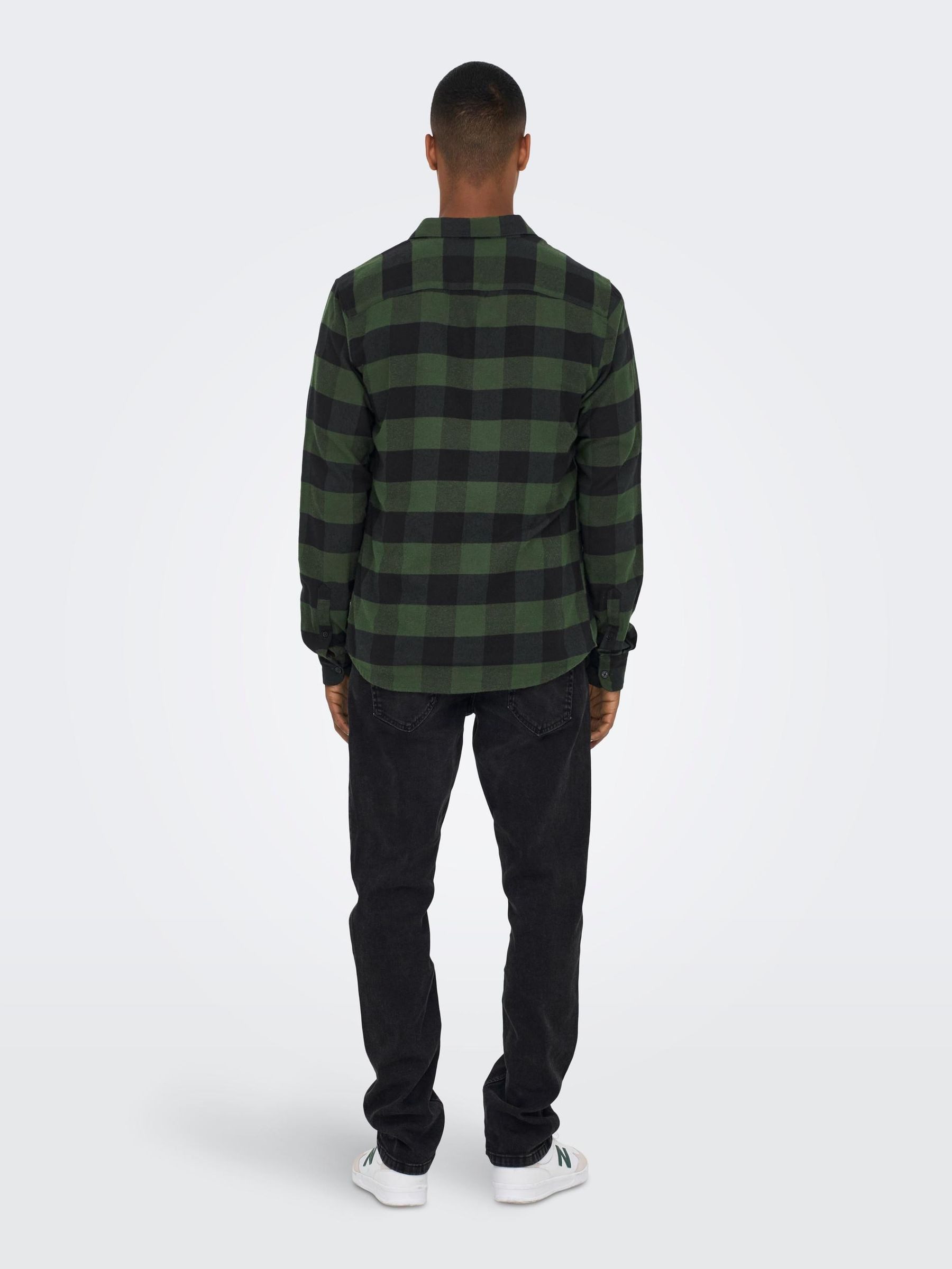 ONLY & SONS Langarmhemd Freizeit Karohemd Holzfäller Kariertes Flanellhemdfür (1-tlg) Baumwolle Slim Fit Kentkragen kariert wärmend Knöpfe