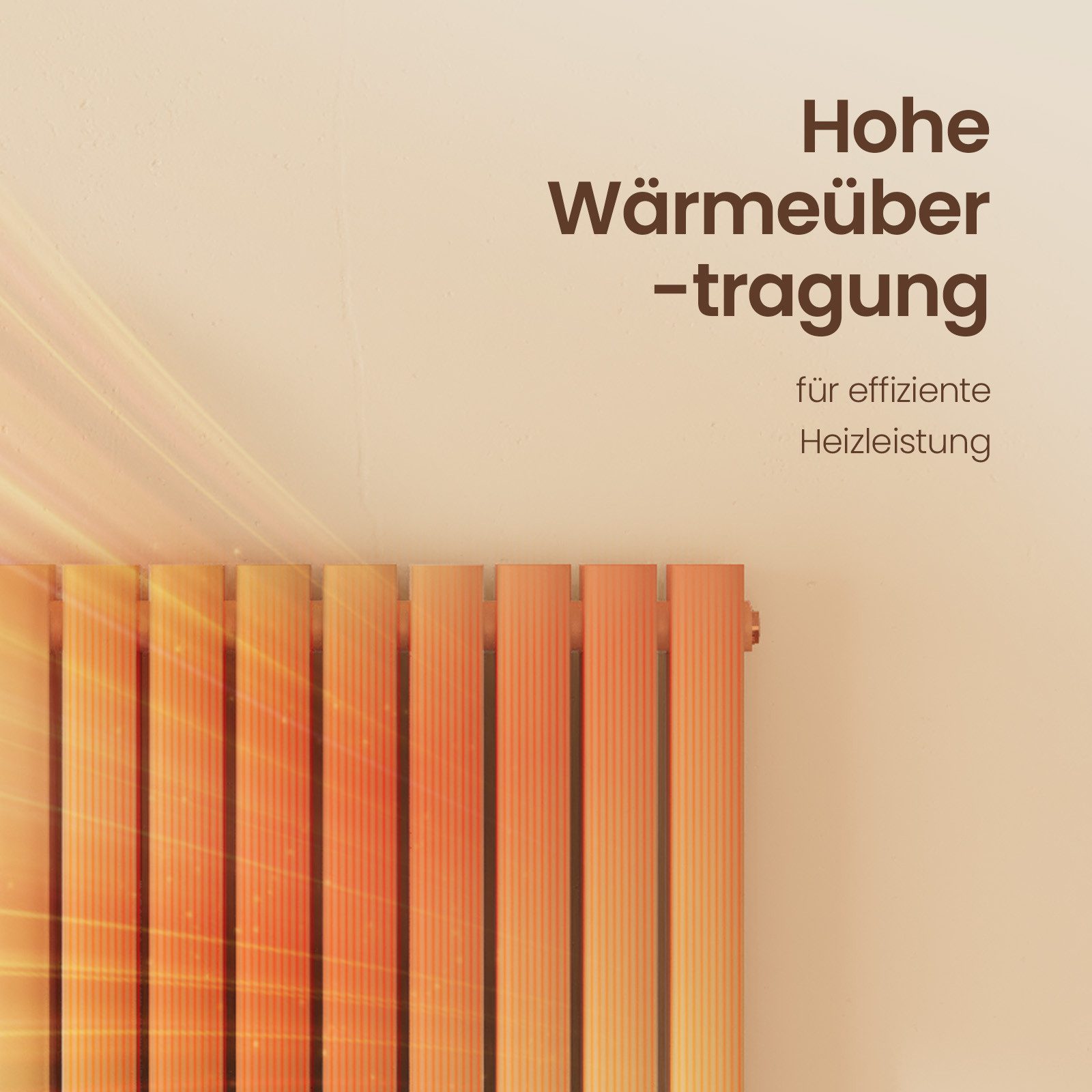 EMKE Heizkörper Design-Heizkörper Horizontal Heizung Ovales Rohr Hochleistung, 1828W Weiß / Anthrazit Horizontaler Seitenanschluss Doppellagig