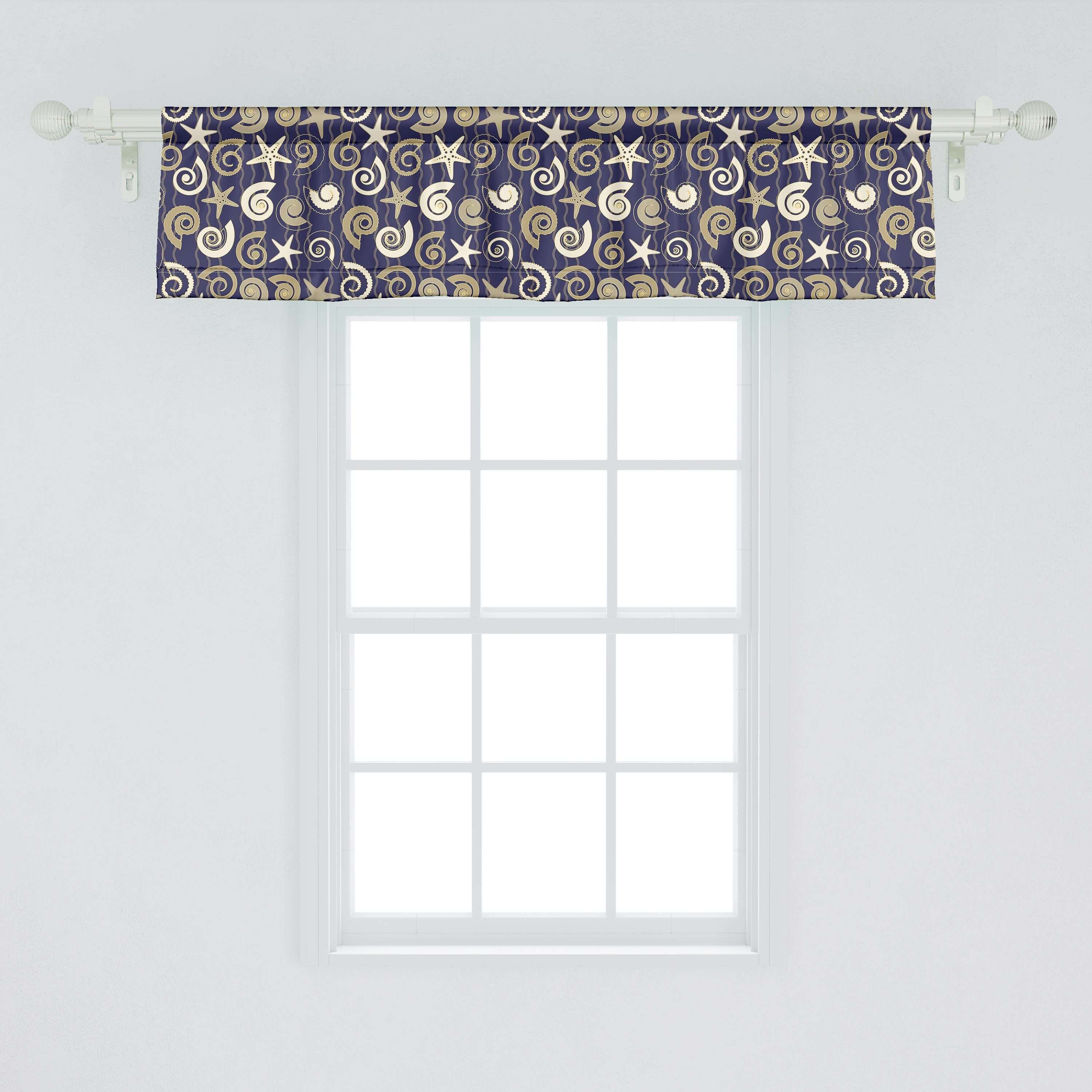 Dekor Vorhang für Sea Abakuhaus, mit Küche Volant Microfaser, Nautisch Mollusk Stangentasche, Kunst Scheibengardine Shells Schlafzimmer