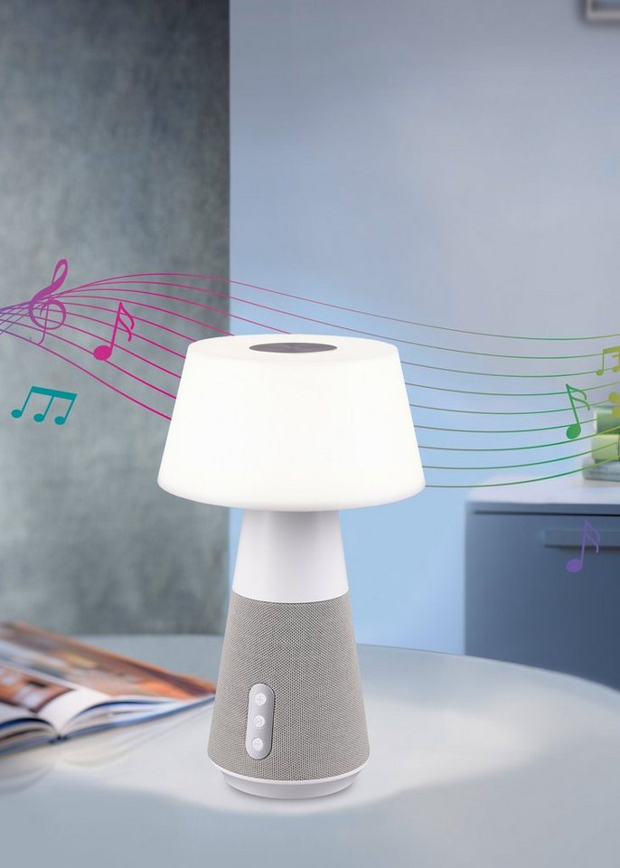 TRIO Leuchten LED Tischleuchte DJ, Bluetooth-Lautsprecher, LED fest  integriert, Farbwechsler, mit Bluetooth Lautsprecher, 4fach Touch Dimmer,  USB-Ladefunktion, IP20