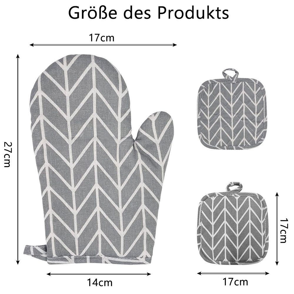 TUWENA Topfhandschuhe Topflappen Handschuh Grau, Hitzebeständige rutschfeste Kochhandschuhe