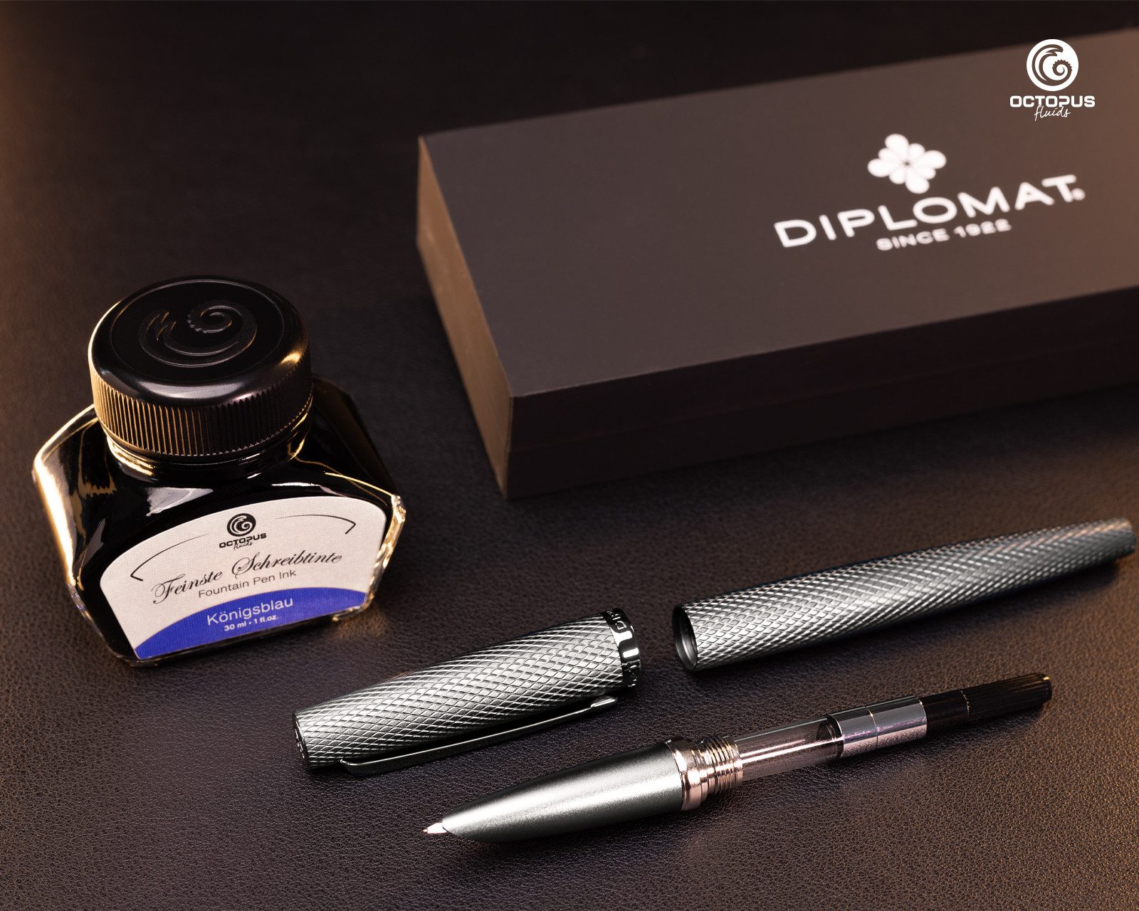 DIPLOMAT Füllhalter Füllhalter Diplomat Viper silber mit Schreibtinte, Stärke F/M, inklusive Tintenglas