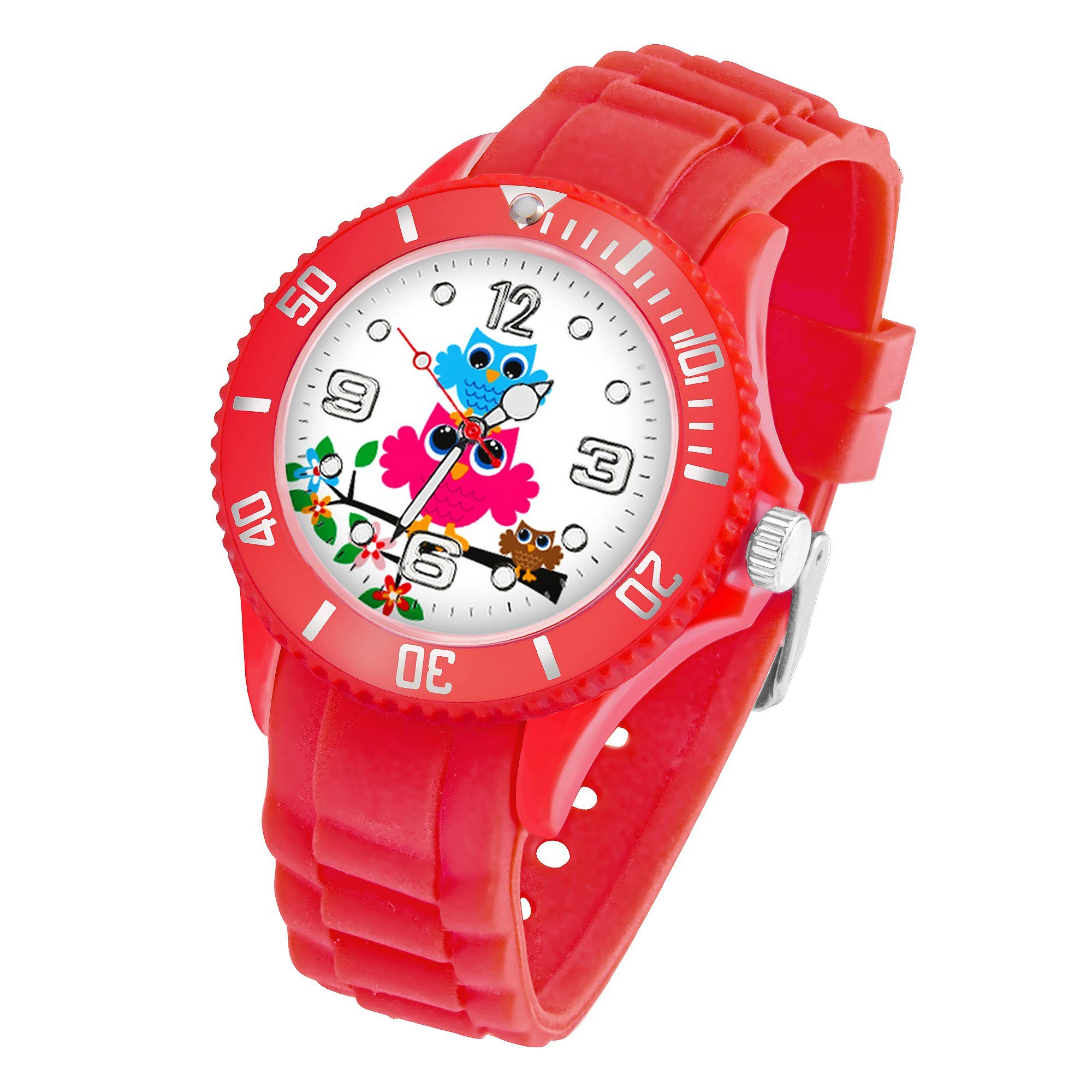 Quarzuhr Kinder Armbanduhr Silikon Eulen Analog Uhr Bunt