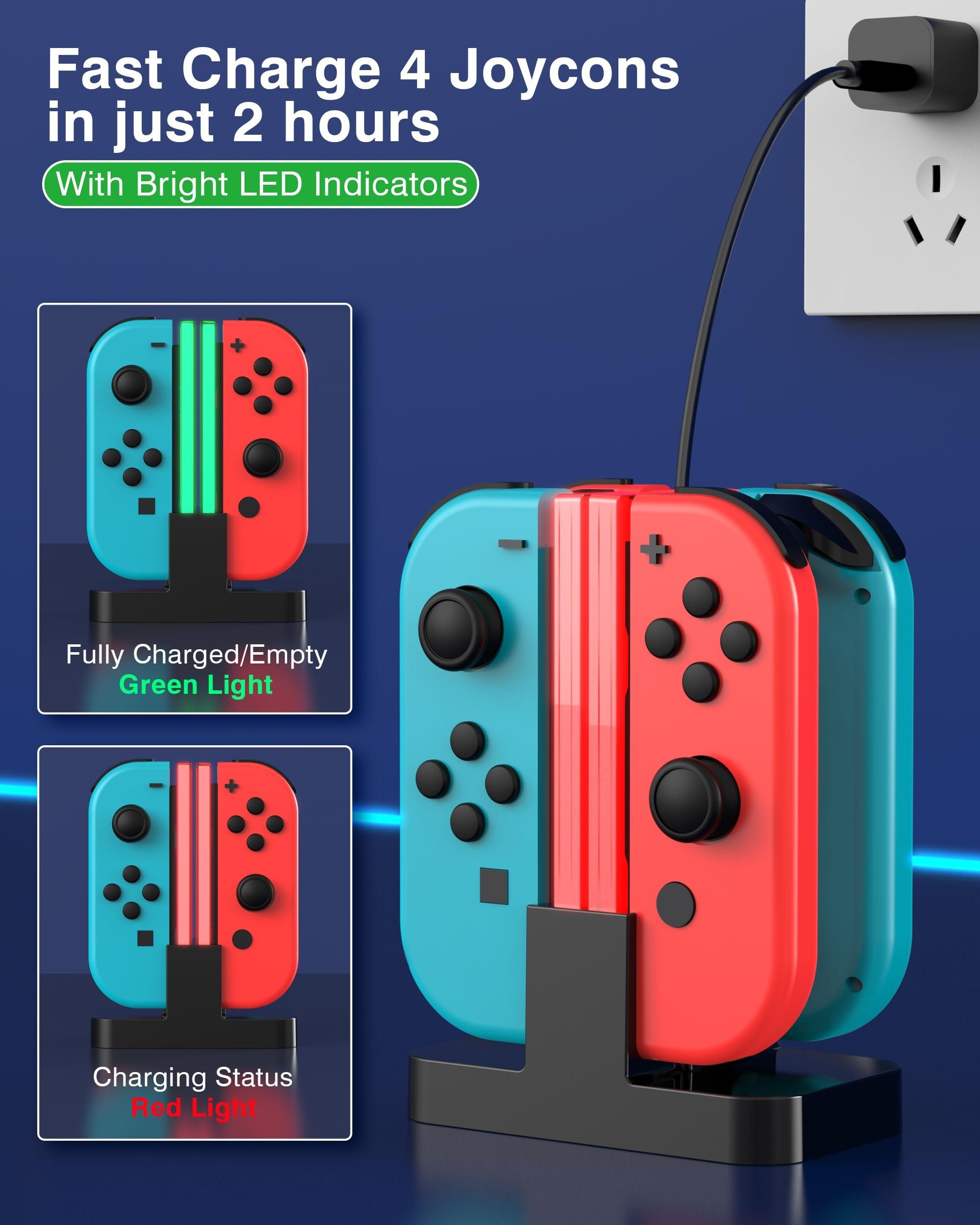 POCHUMIDUU Ladestation für Nintendo Switch [4 in 1 Joy-Con] Joy-Con  Controller USB-Ladegerät (für Joy Con & OLED Modell Controller, mit USB Typ  C Ladekabel)