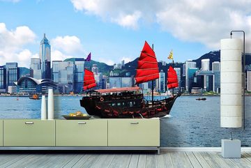 WandbilderXXL Fototapete Hongkong Boat, glatt, Skyview, Vliestapete, hochwertiger Digitaldruck, in verschiedenen Größen