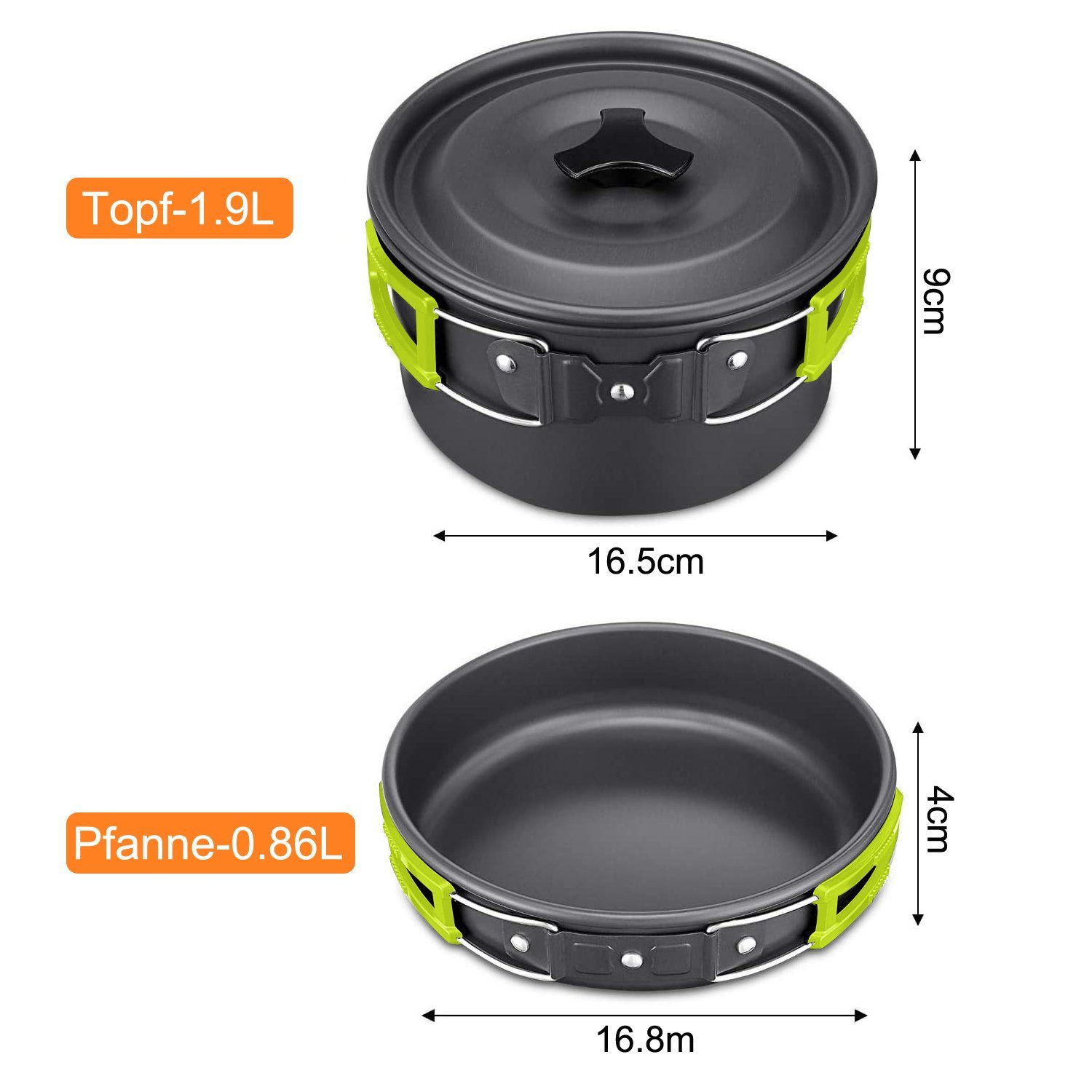 OSTWOLKE Geschirr-Set Camping Kochgeschirr Set Outdoor Geschirr Set Kochtopf Picknick Topf, 2 Personen, Aluminium, mit Teekanne