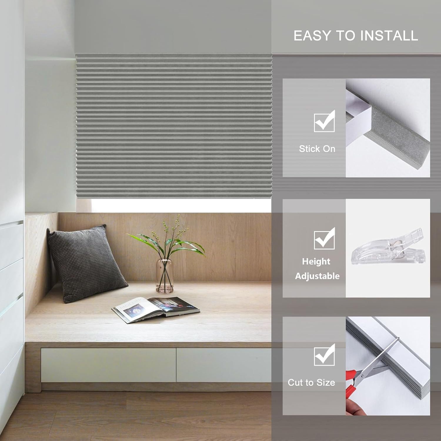 Mutig Plissee Fenster Plissee ohne Bohren,2 St. 60x150 cm mit Klettverschluss,Clips, Thermo Plisseerollo Innen,auf den Fensterrahmen,Sichtschutz, Klettverschluss anbringen, Sonnenschutz, pflegeleicht & lichtbeständig für Fenster & Tür