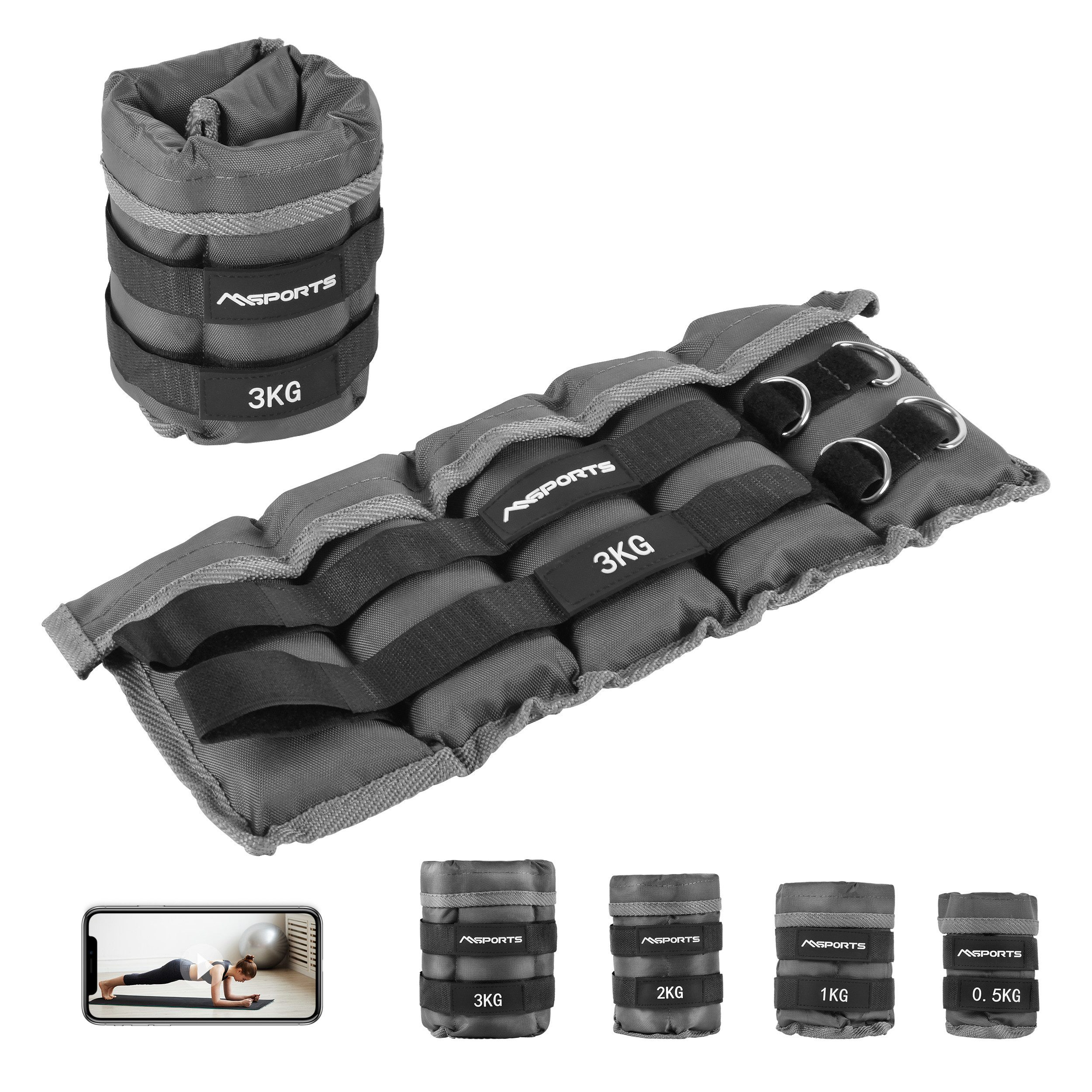 MSports® Gewichtsmanschette Gewichtsmanschetten Professional -einstellbar- Paar von 0,5 - 3 kg