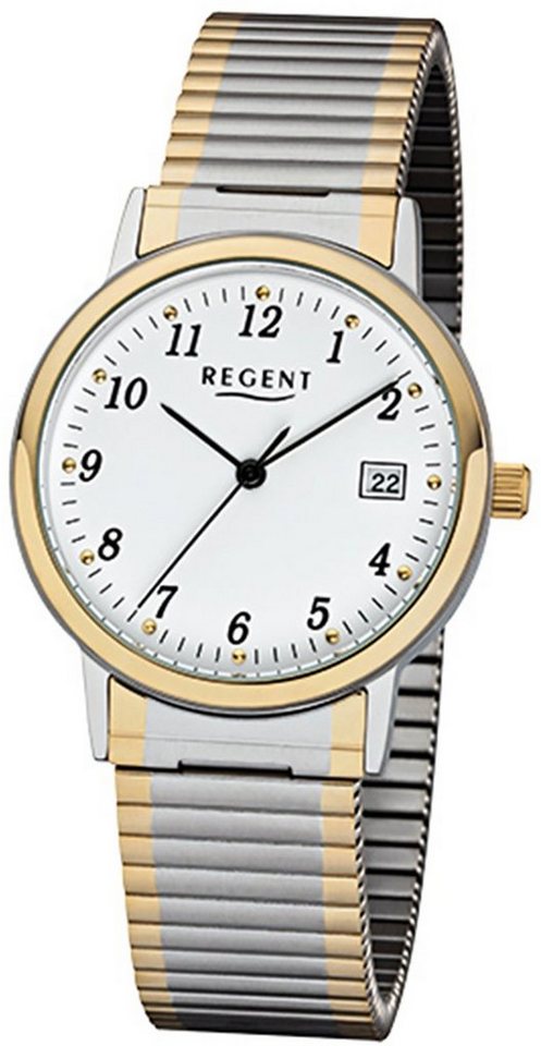 Regent Quarzuhr Regent Damen Herren-Armbanduhr silber gold, Damen, Herren  Armbanduhr rund, mittel (ca. 35mm), Edelstahlarmband, Gehäuse und Armband  zum Teil ionenplattiert gold
