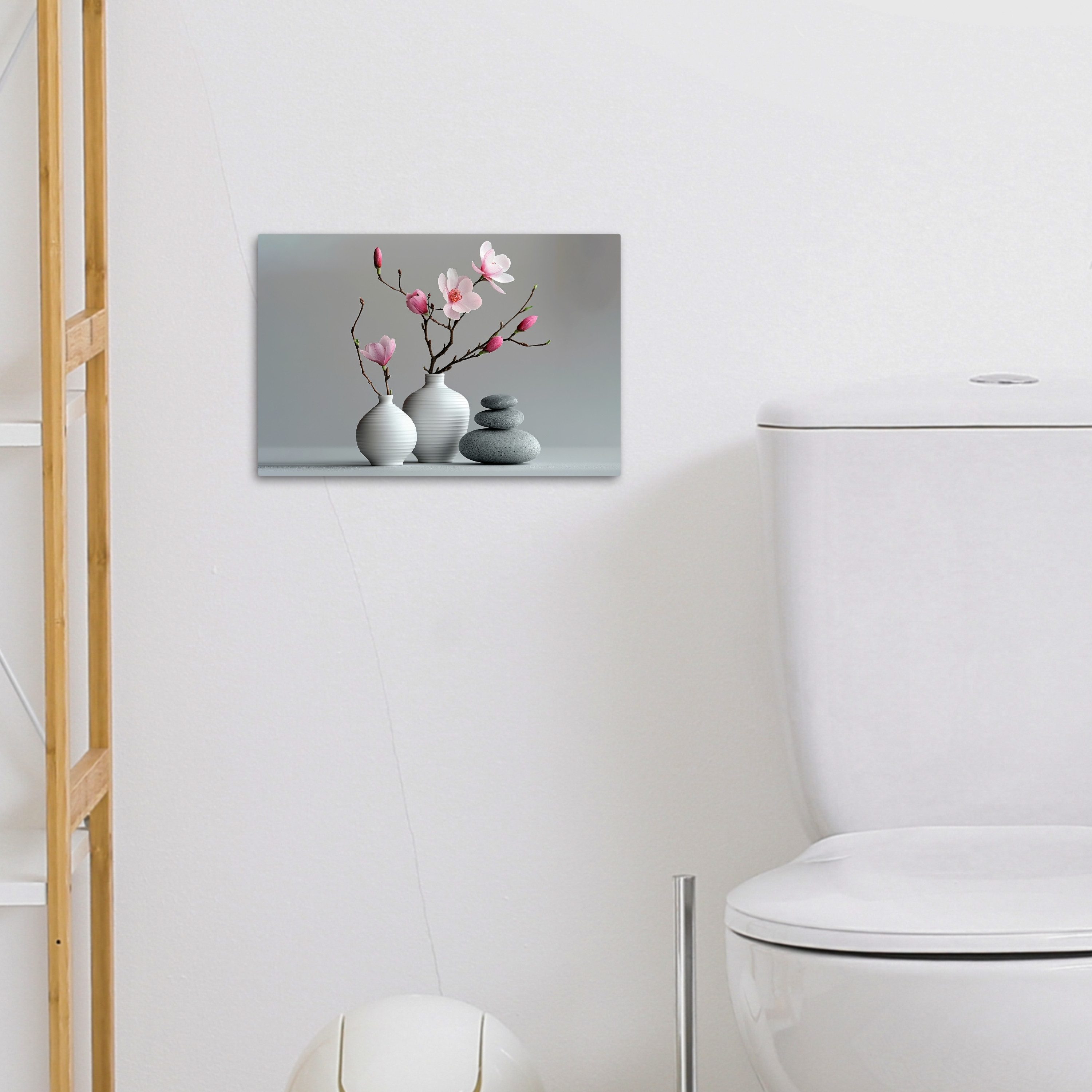 OneMillionCanvasses® Leinwandbild Magnolie - Blumen - Rosa - Zen-Steine, Fotodruck (1 St), Badezimmer Deko, Bilder WC, Toilette Wanddeko 20x30 cm – Bild 4 von 5