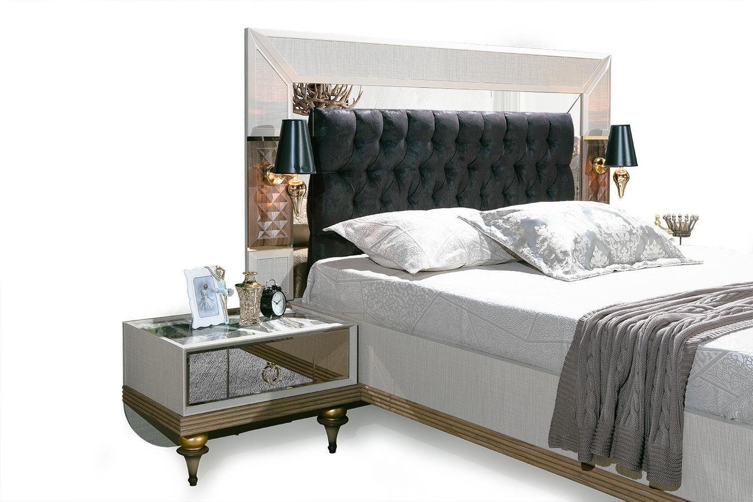 JVmoebel Bett Luxus Bett mit Glas Elementen Doppel Betten Bettgestell (Bett),  Made in Europe