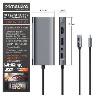 Primewire USB-Adapter, USB 3.2 Gen1 Typ C HUB, Docking Station, 5-in-1 USB C Adapter