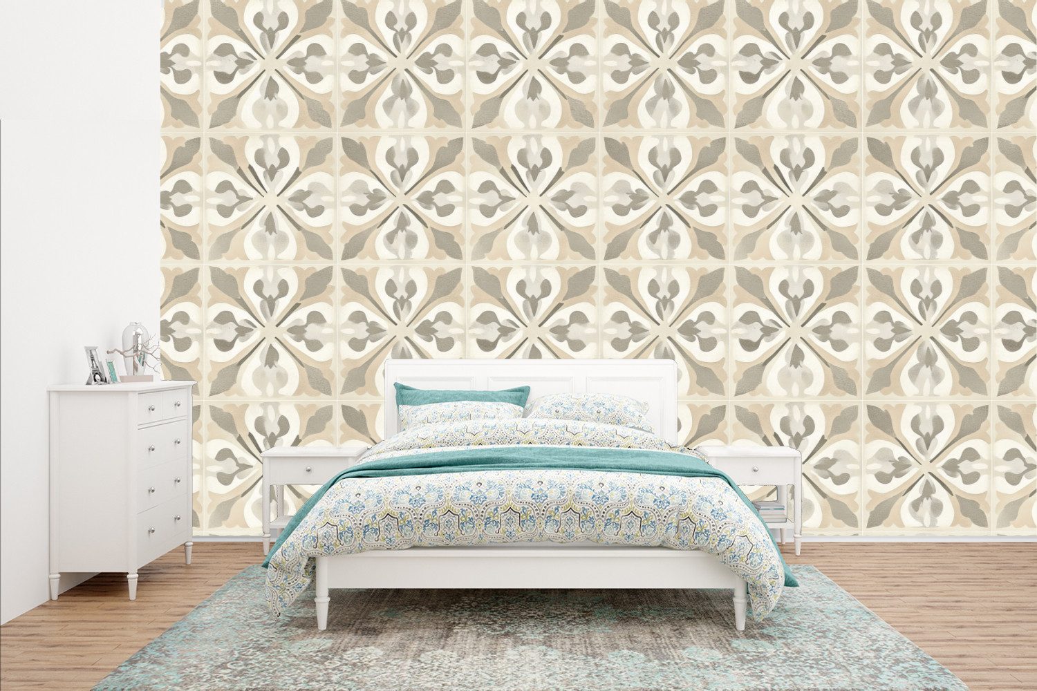 MuchoWow Fototapete Fliese - Motiv - Beige, Matt, bedruckt, Vinyl Tapete für Wohnzimmer oder Schlafzimmer, Wandtapete, 435x260 cm