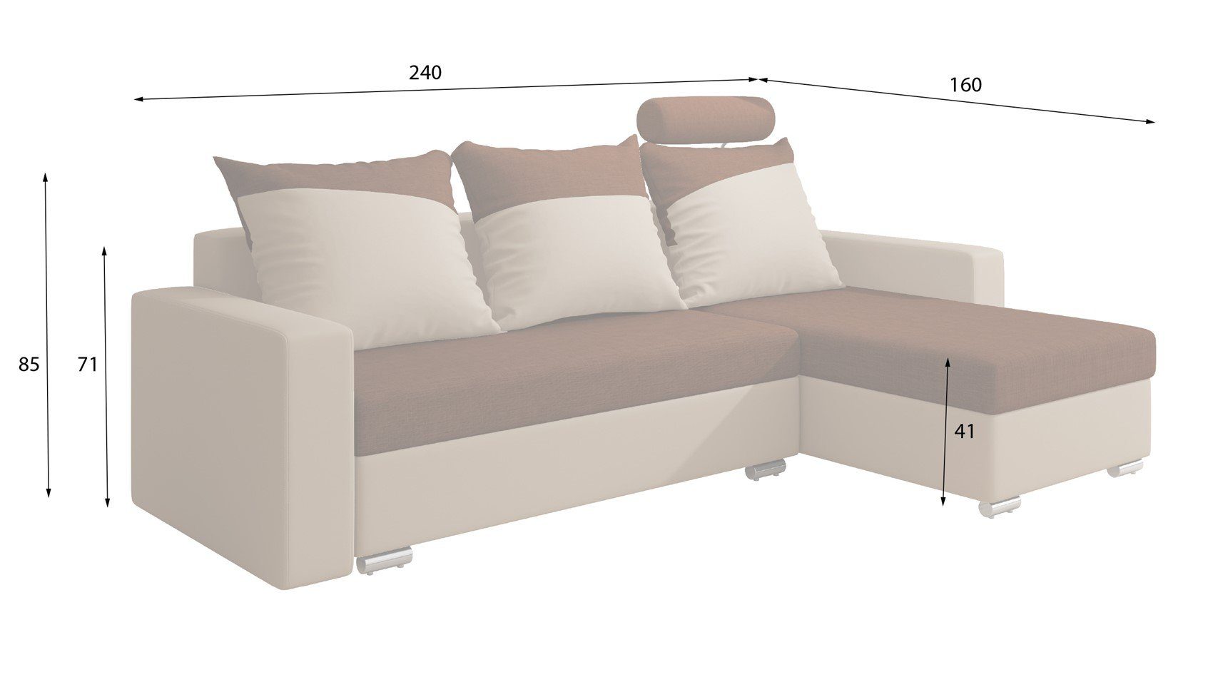 Fun und Bettkästen Beige-Braun mit Schlaffunktion, Ecksofa Ecksofa Möbel mane mit NORA