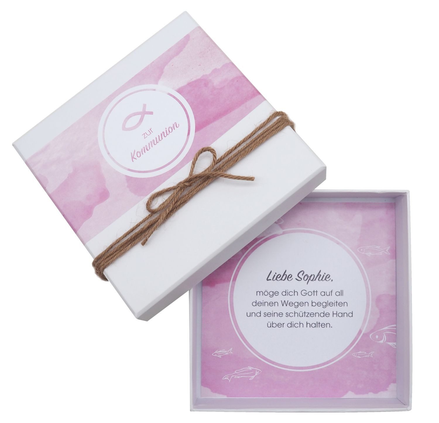 ZauberDeko Geschenkbox Geldgeschenk Verpackung Kommunion MIT NAMEN Fisch Mauve Rosa