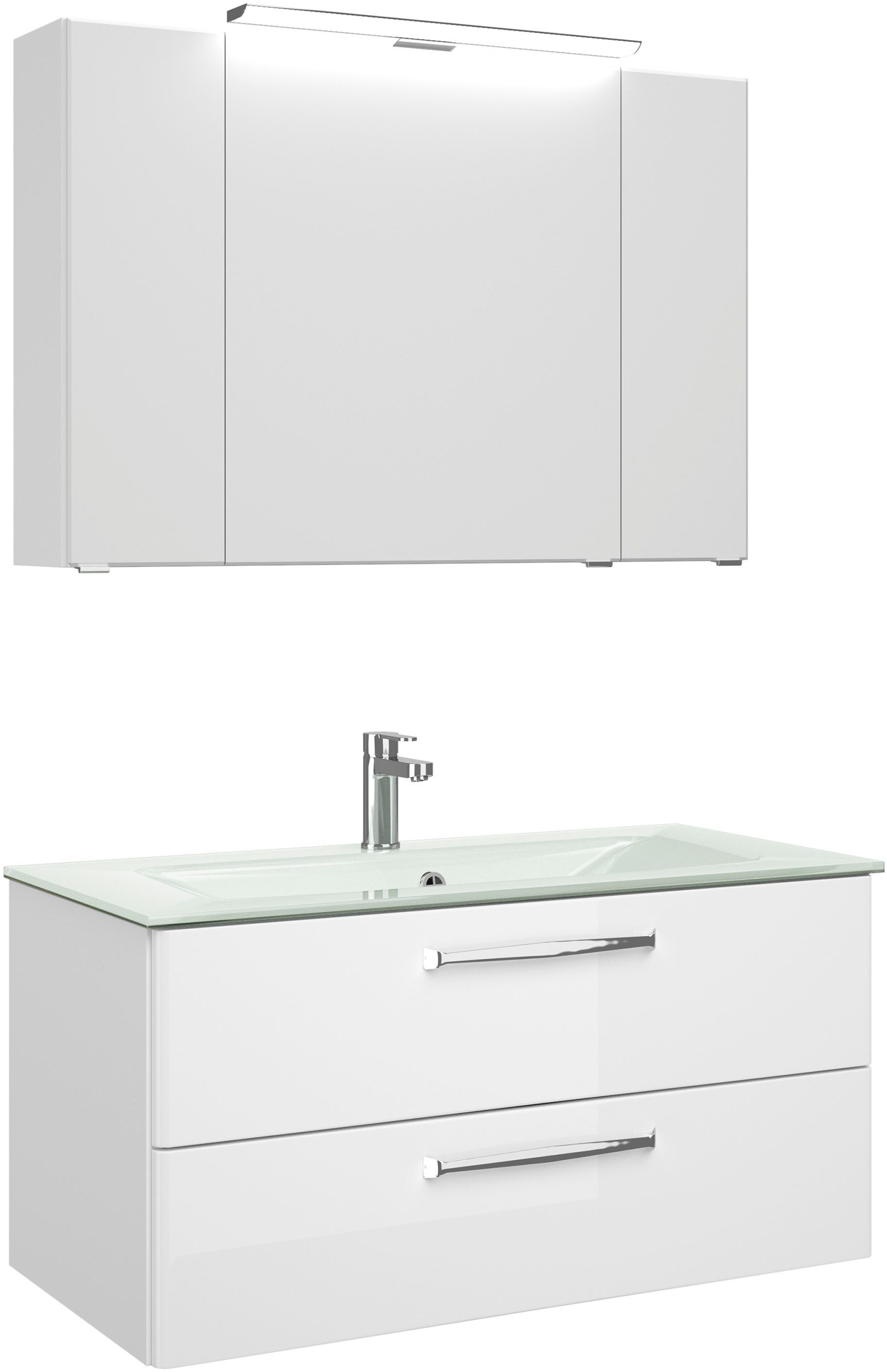 Saphir Badmöbel-Set Trentino 2-teilig Glas-Waschtisch, Spiegelschrank günstig online kaufen