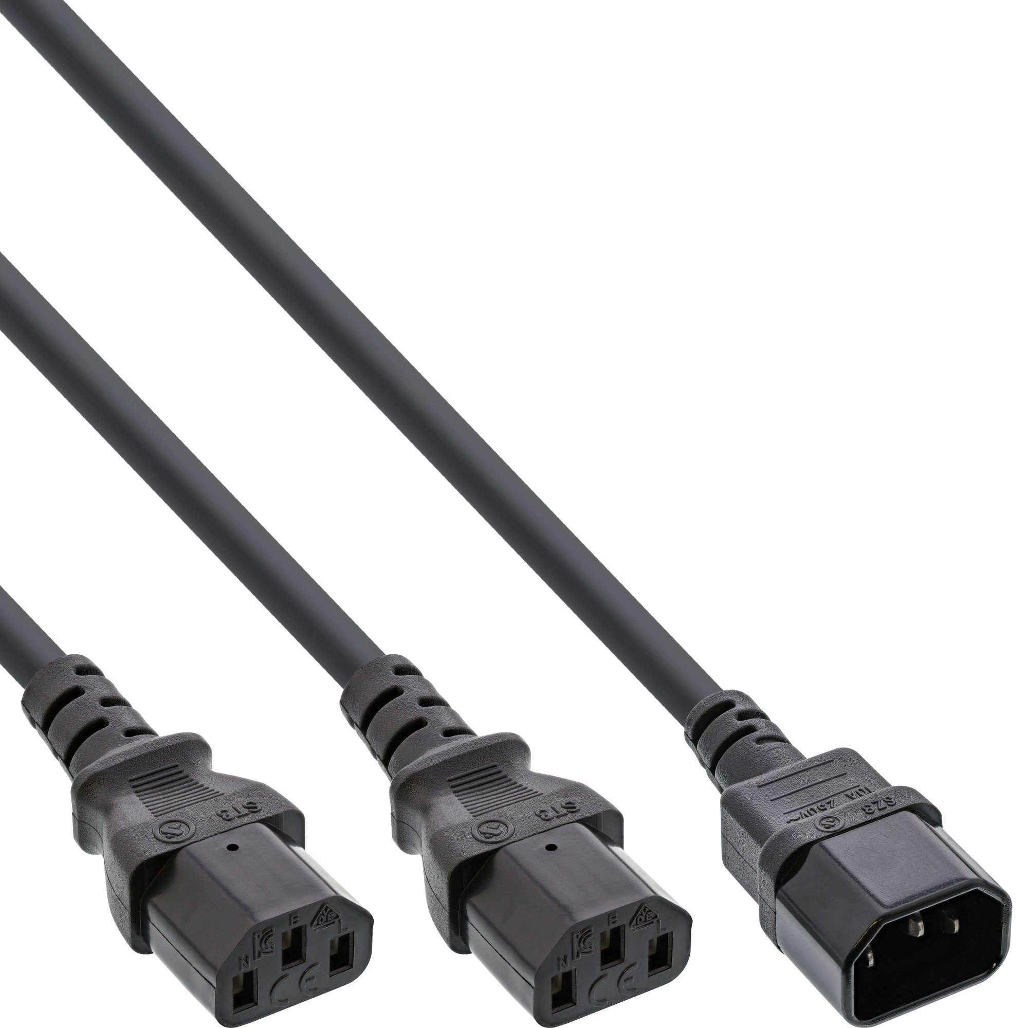 INTOS ELECTRONIC AG InLine® Netz-Y-Kabel, Kaltgeräte, 1x IEC-C14 auf 2x IEC-C13, 1m Stromkabel