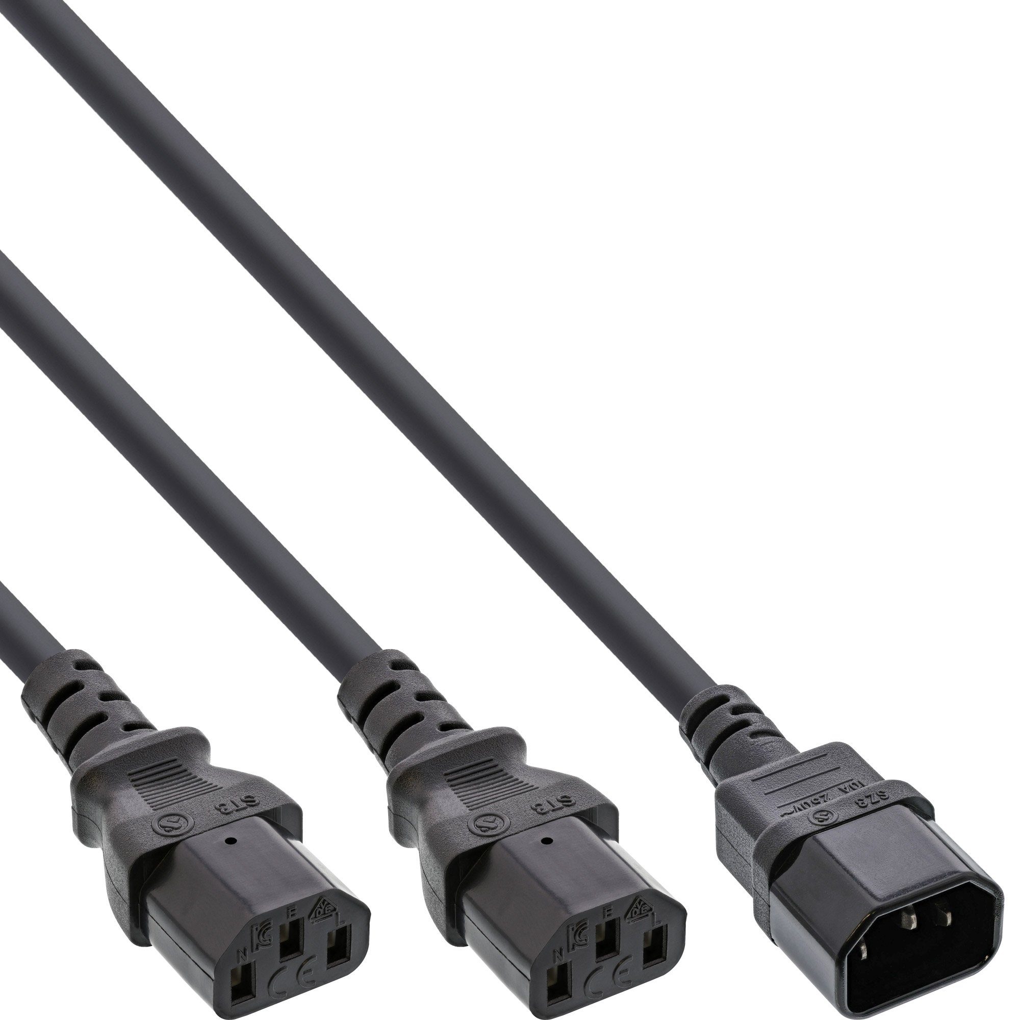 INTOS ELECTRONIC AG auf 1x IEC-C13, Kaltgeräte, InLine® IEC-C14 2x Netz-Y-Kabel, 1m Stromkabel